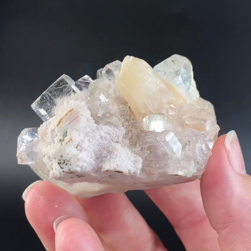 Clear Apophyllite Crystal Cluster with Stilbite