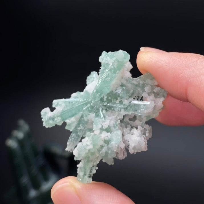 Radiating Green Tourmaline Crystals and Lepidolite - Pollucite Specimen