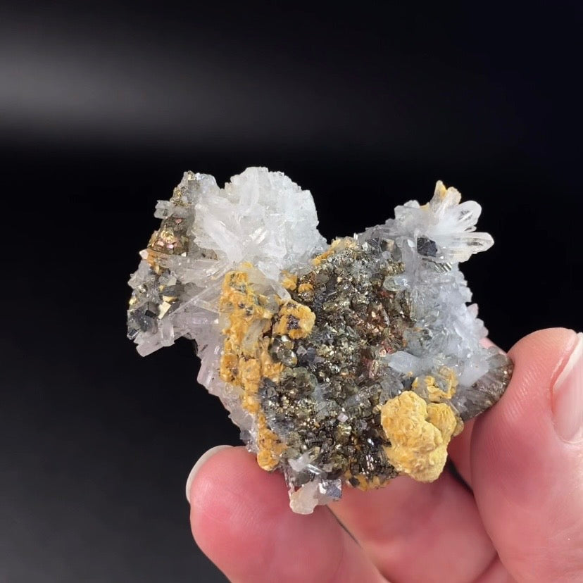 Iridescent Pyrite & Quartz Crystal Cluster from Trepca Mine Complex, Mitrovica, Kosovo