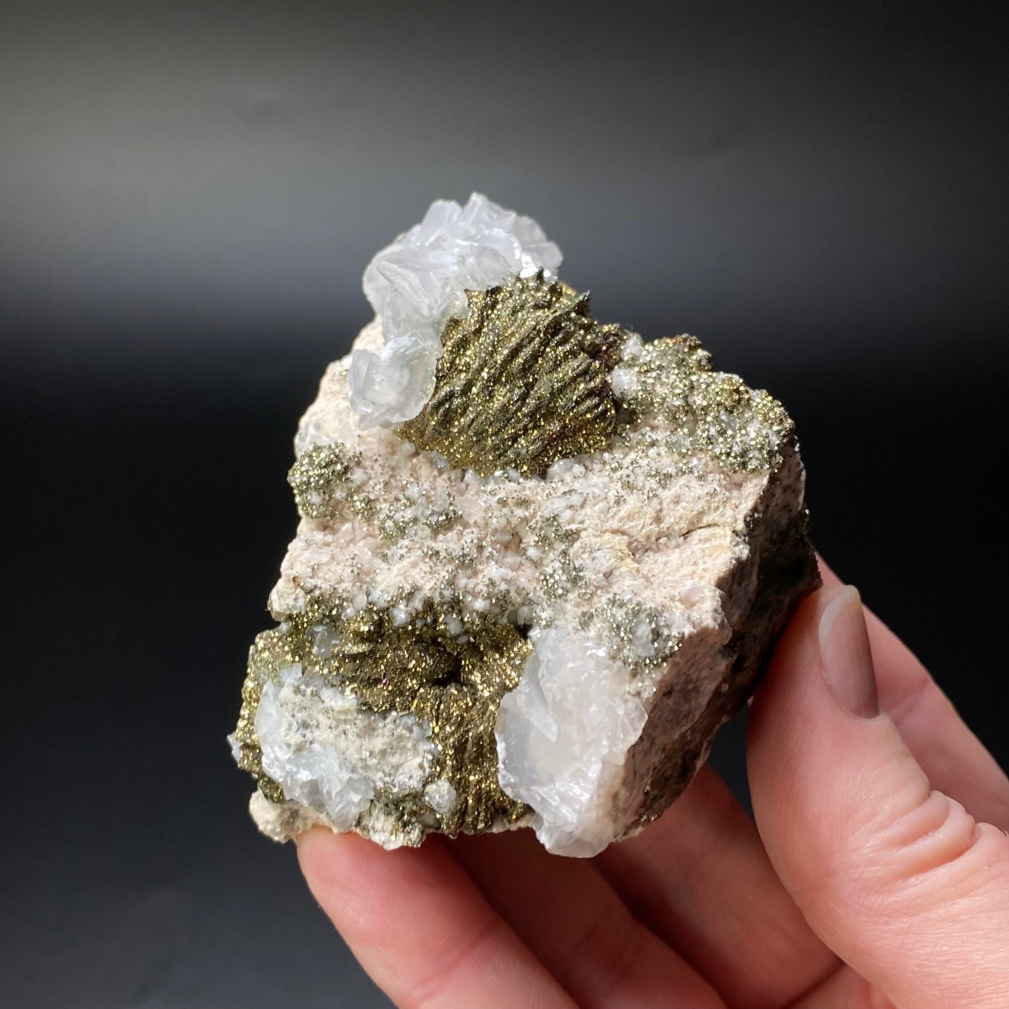 Pyrite After Pyrrhotite with Calcite & Rhodochrosite from Trepca Mine Complex, Kosovo