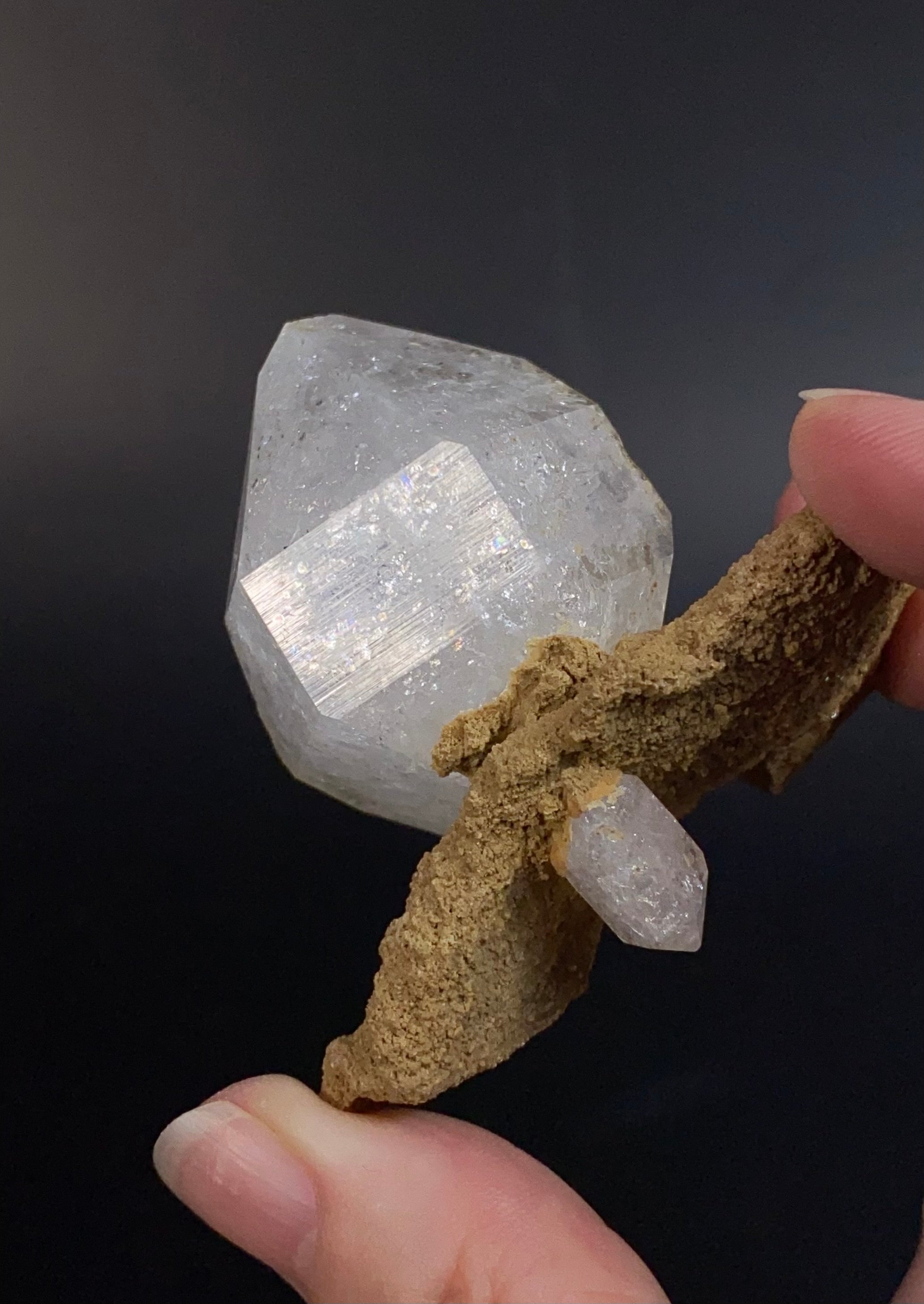 Doubly Terminated Quartz Crystals with "Bird Wing" Remnant of Sediment Matrix with Needle Quartz