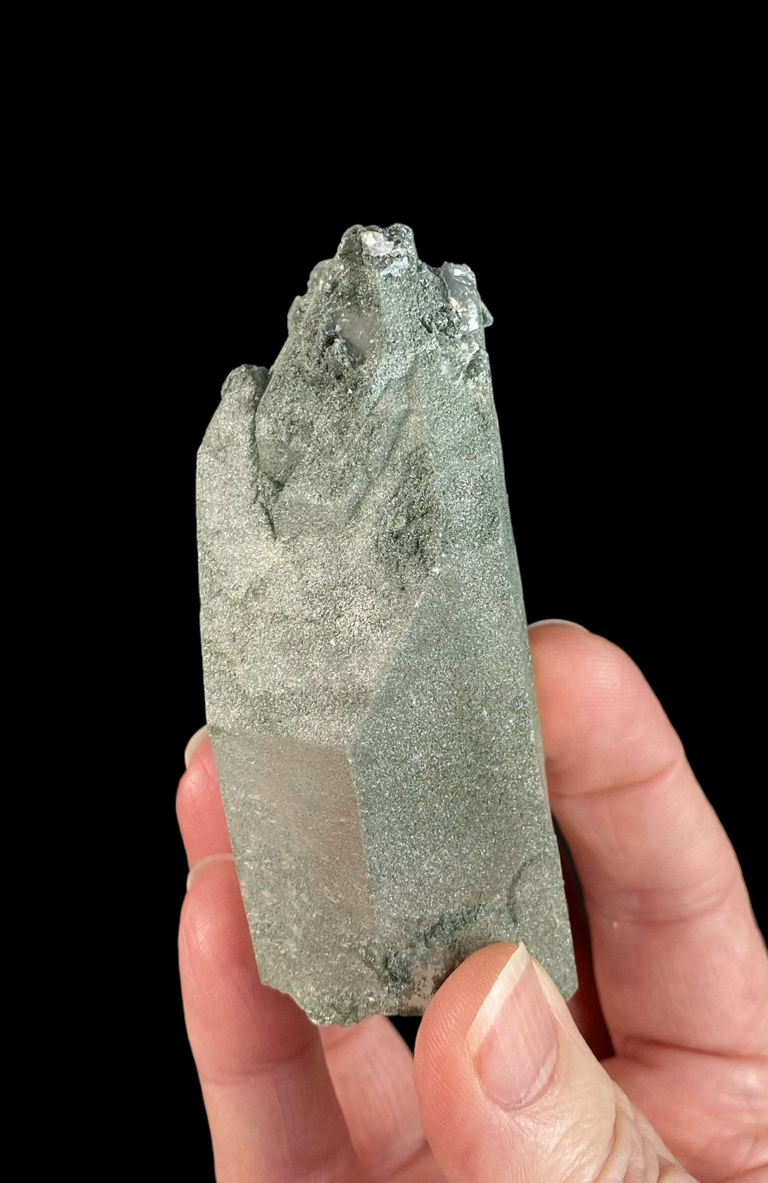 Quartz Crystal with Shimmering Natural Chlorite Surface Deposit