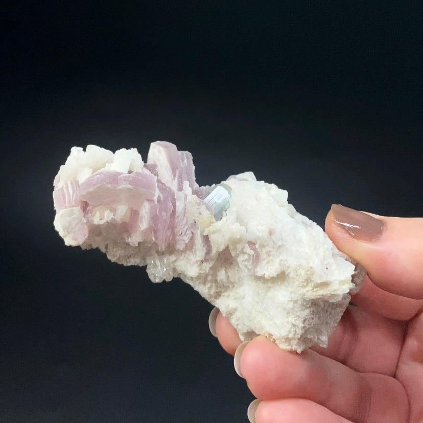 Blue Green Fluorescent Apatite Crystal with Lepidolite Mica and Clevelandite