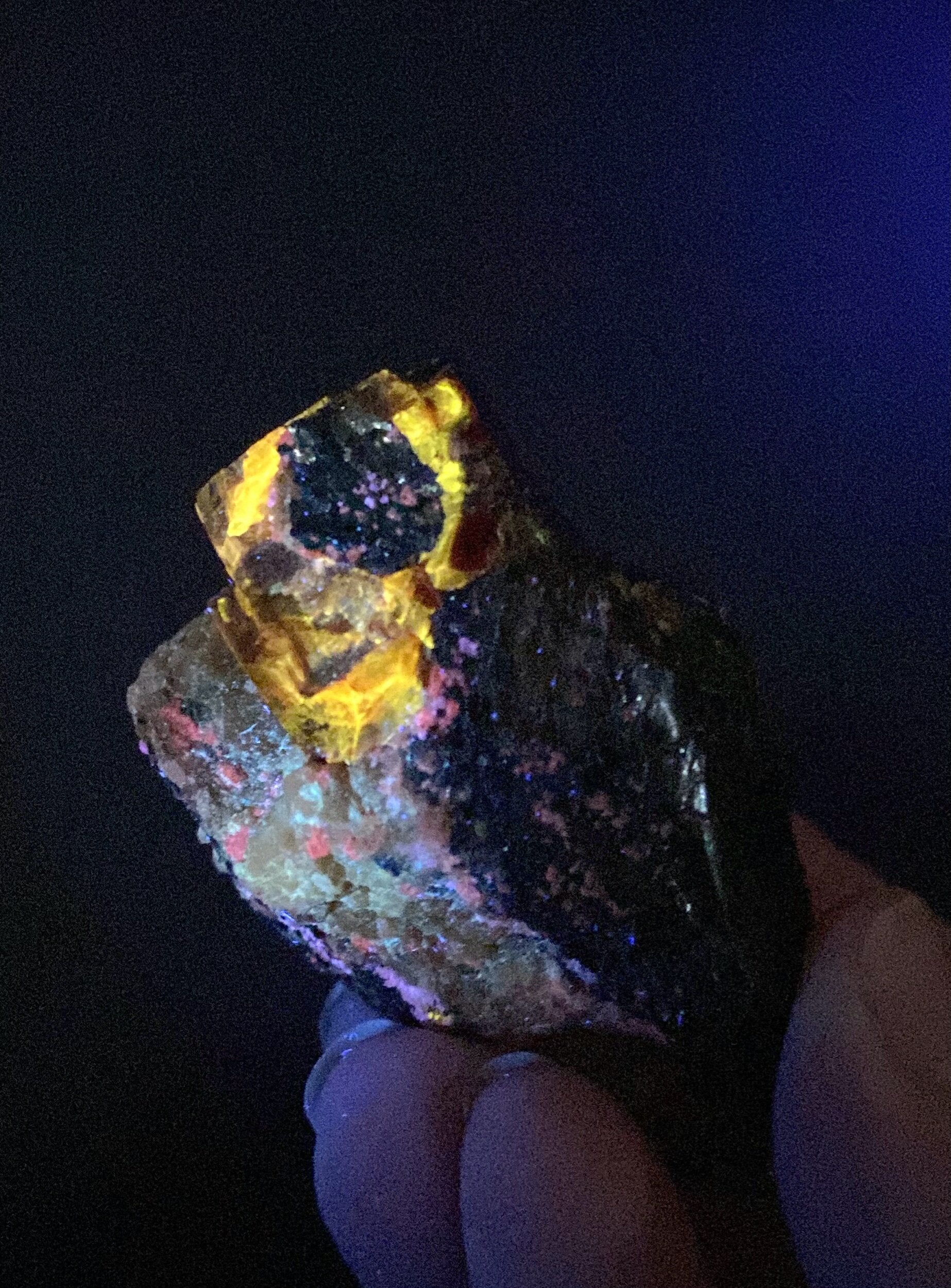 Zircon Crystal with Fluorescent Apatite Inclusions, on Biotite Matrix, Astore Valley, Pakistan