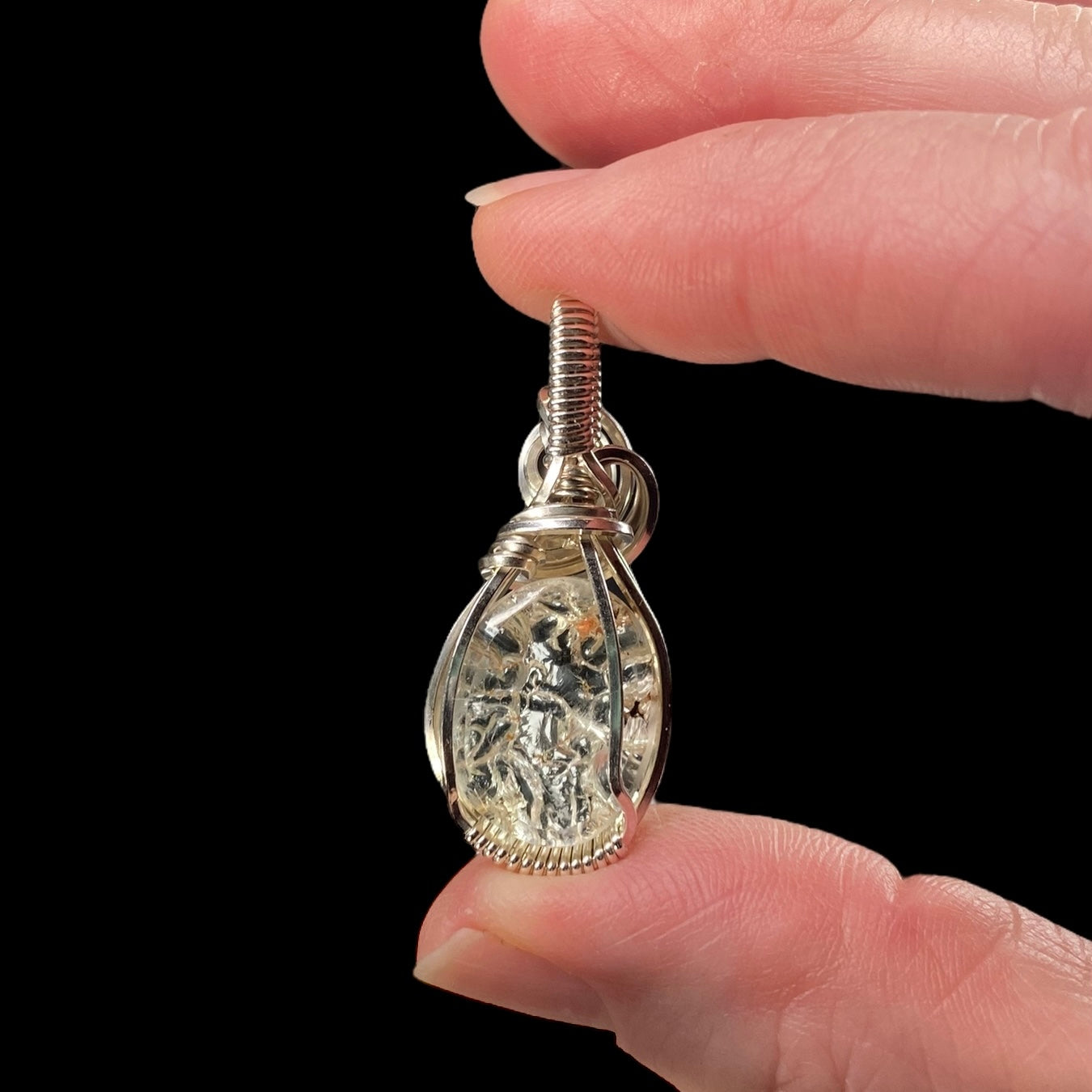 Hyalite Opal & Sterling Silver Wire Wrapped Pendant