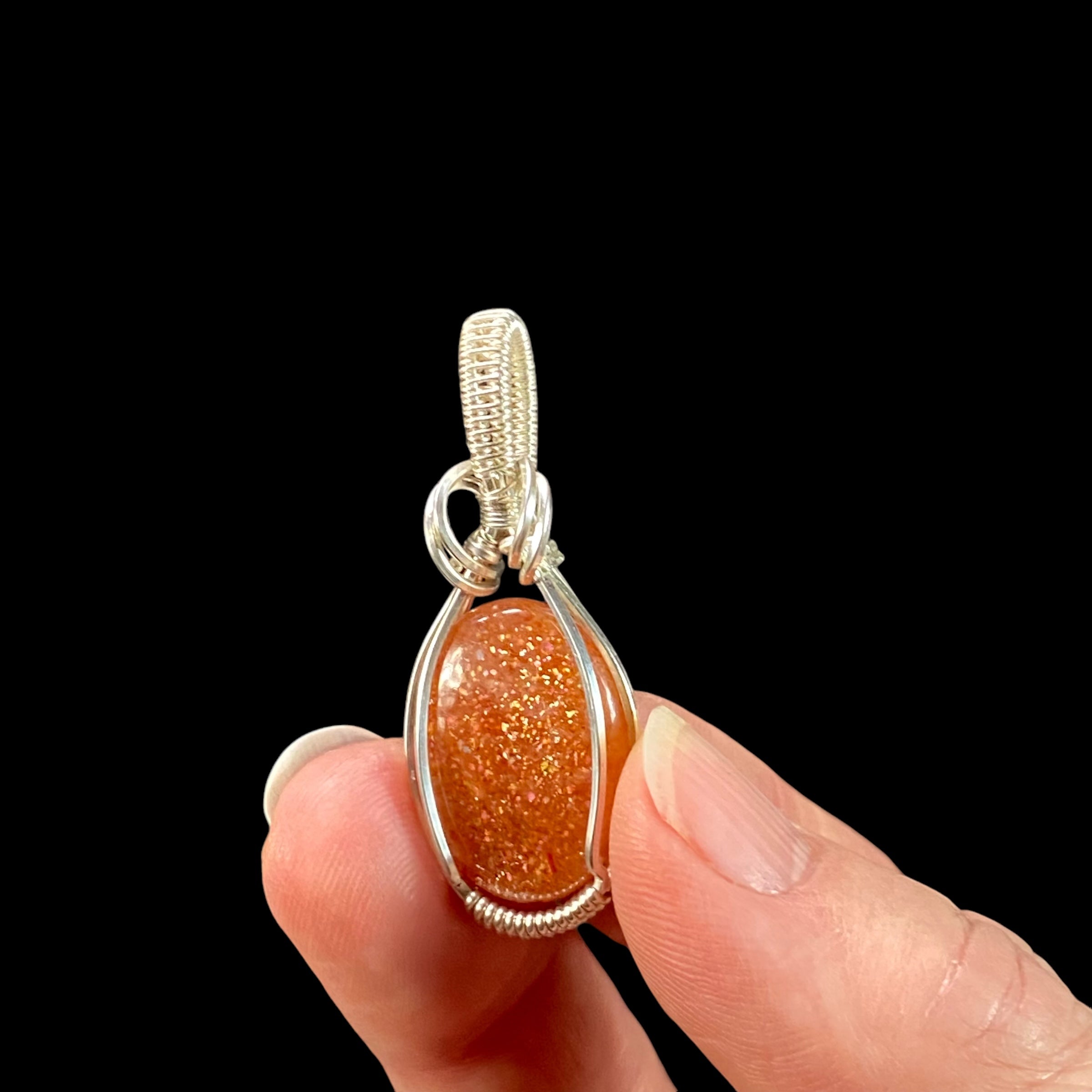 Sunstone and Sterling Silver Wire Wrapped Pendant