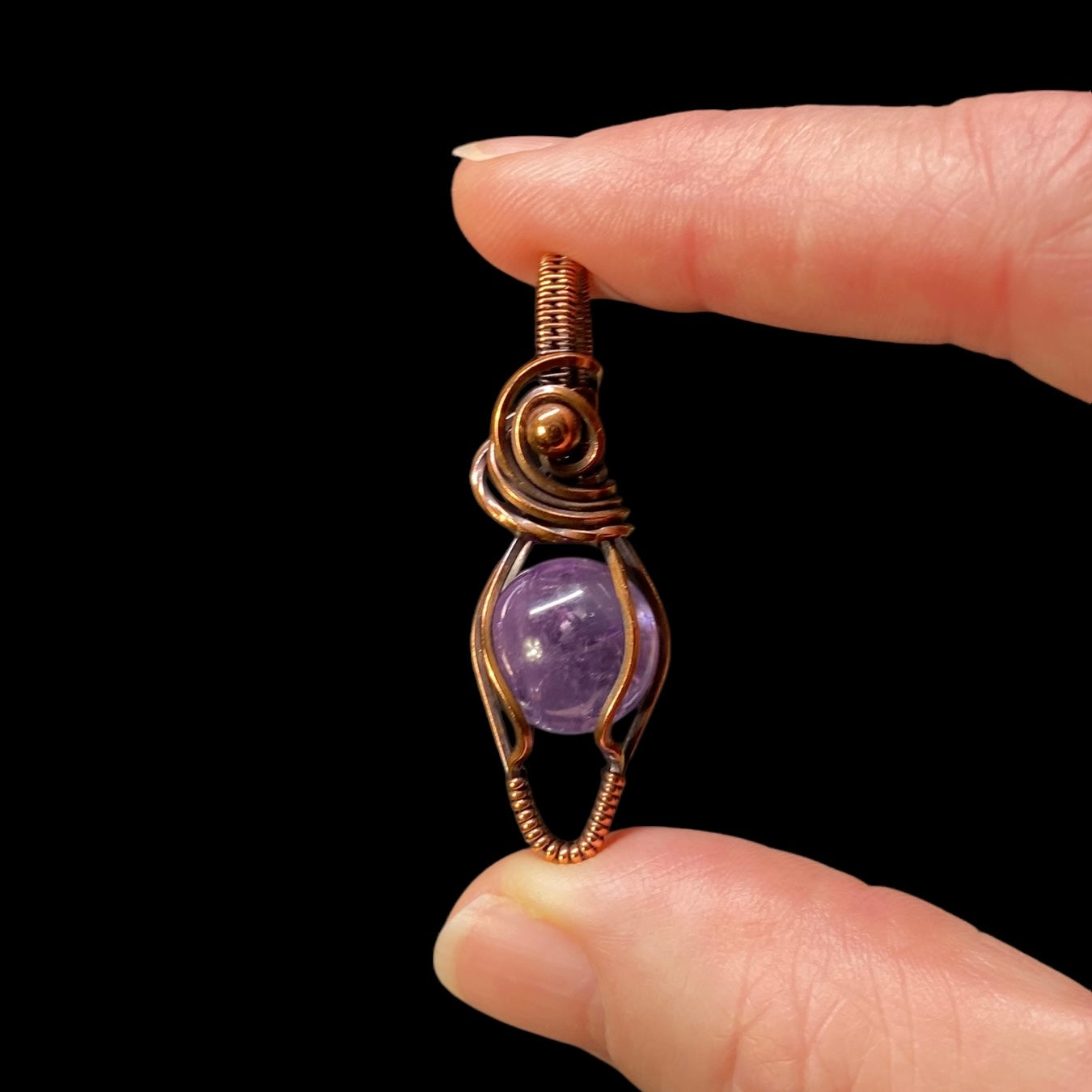 Amethyst Sphere and Copper Wire Wrapped Pendant