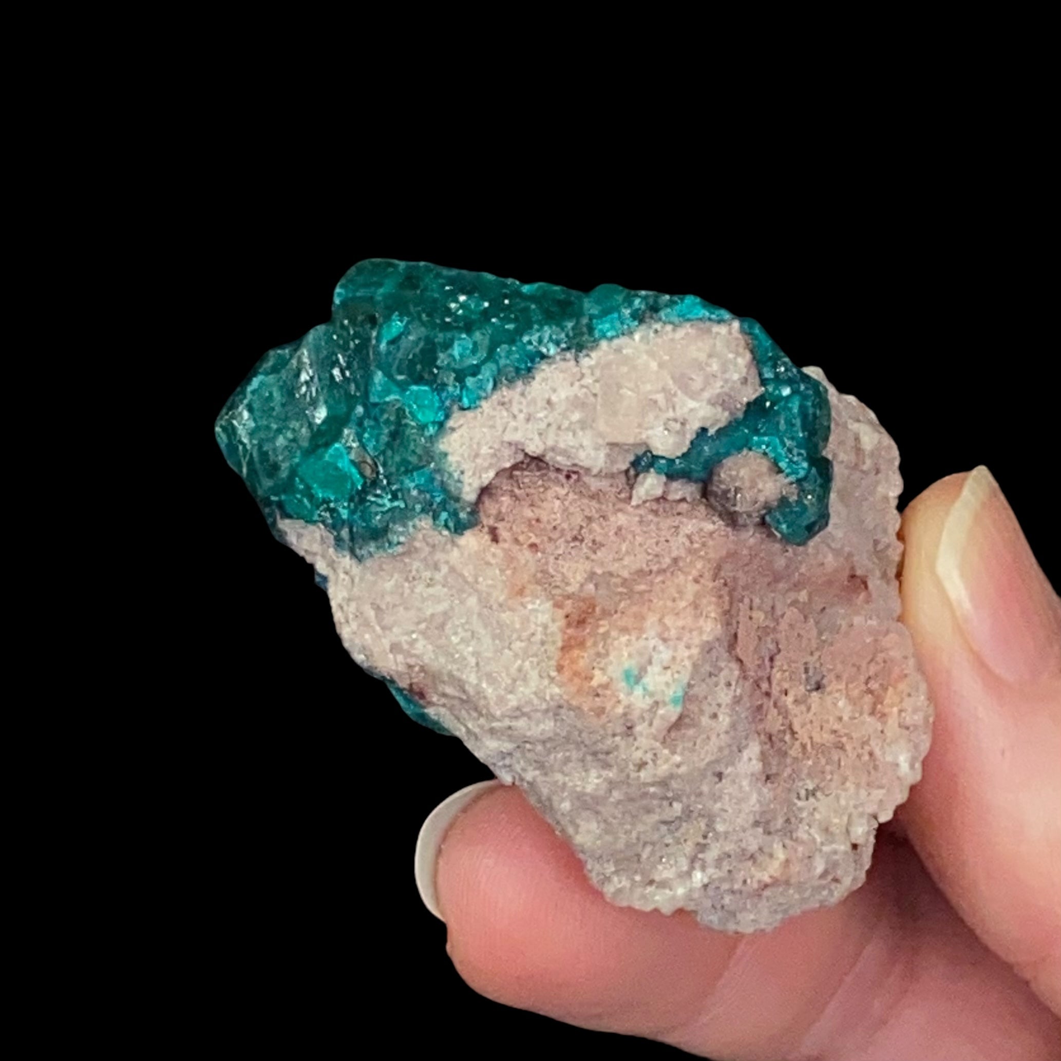 Dioptase Crystals on Sandy Quartz Rich Matrix