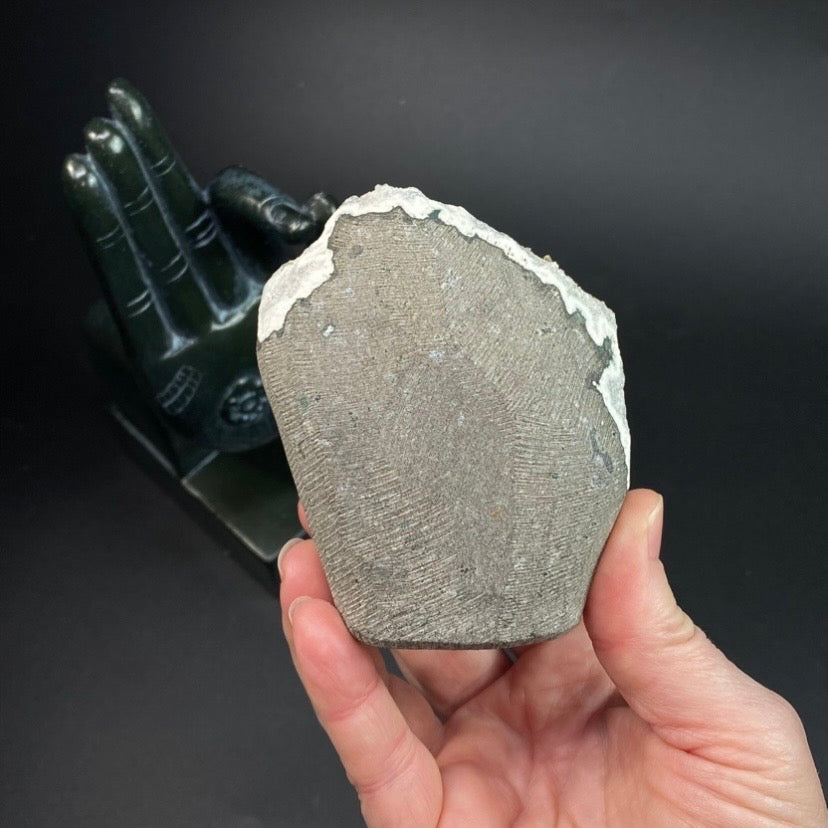 Phosphorescent Golden Honey Calcite Crystals on Druzy Quartz in Basalt Pocket