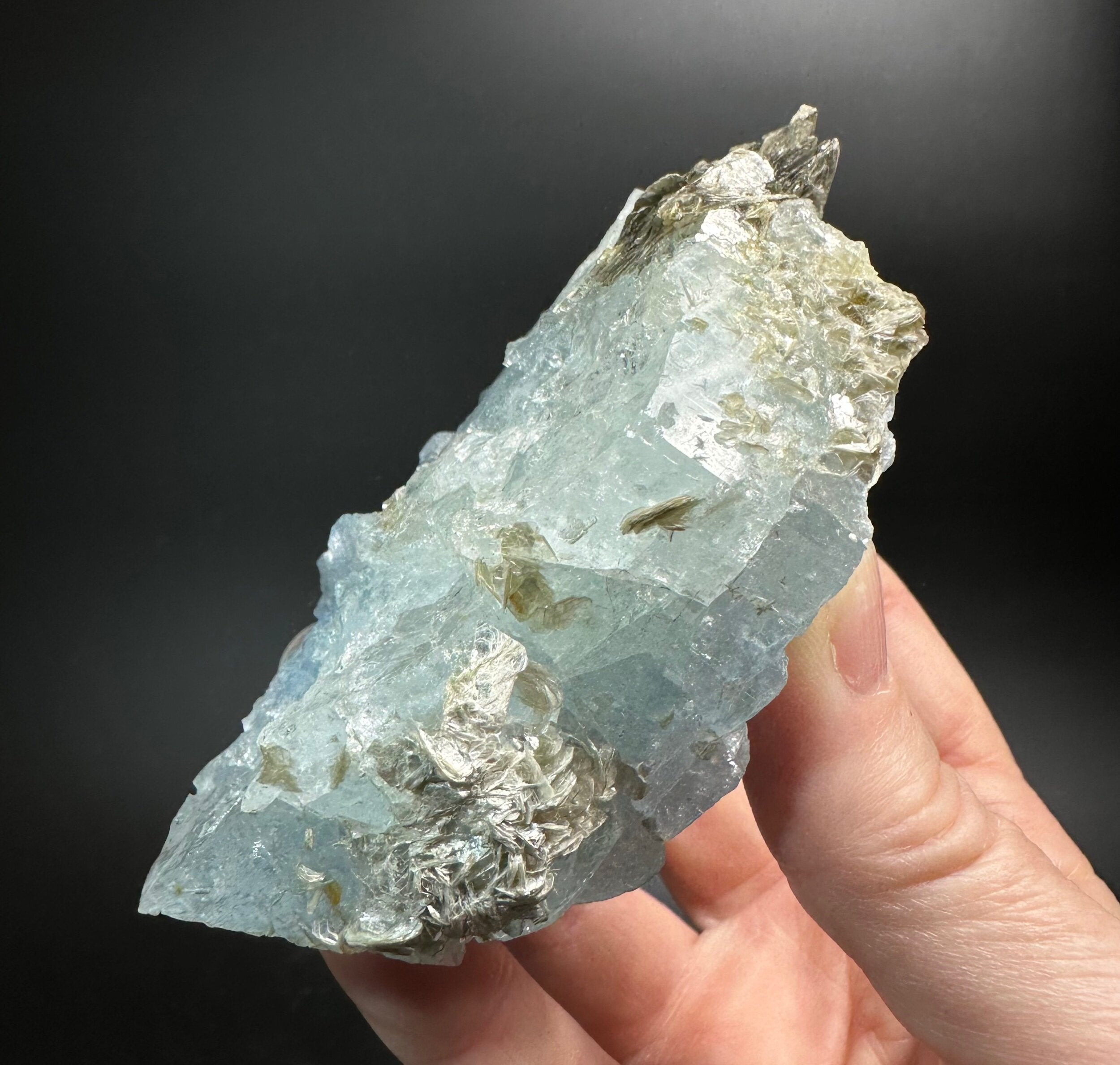 Etched Aquamarine Crystal with Muscovite Mica