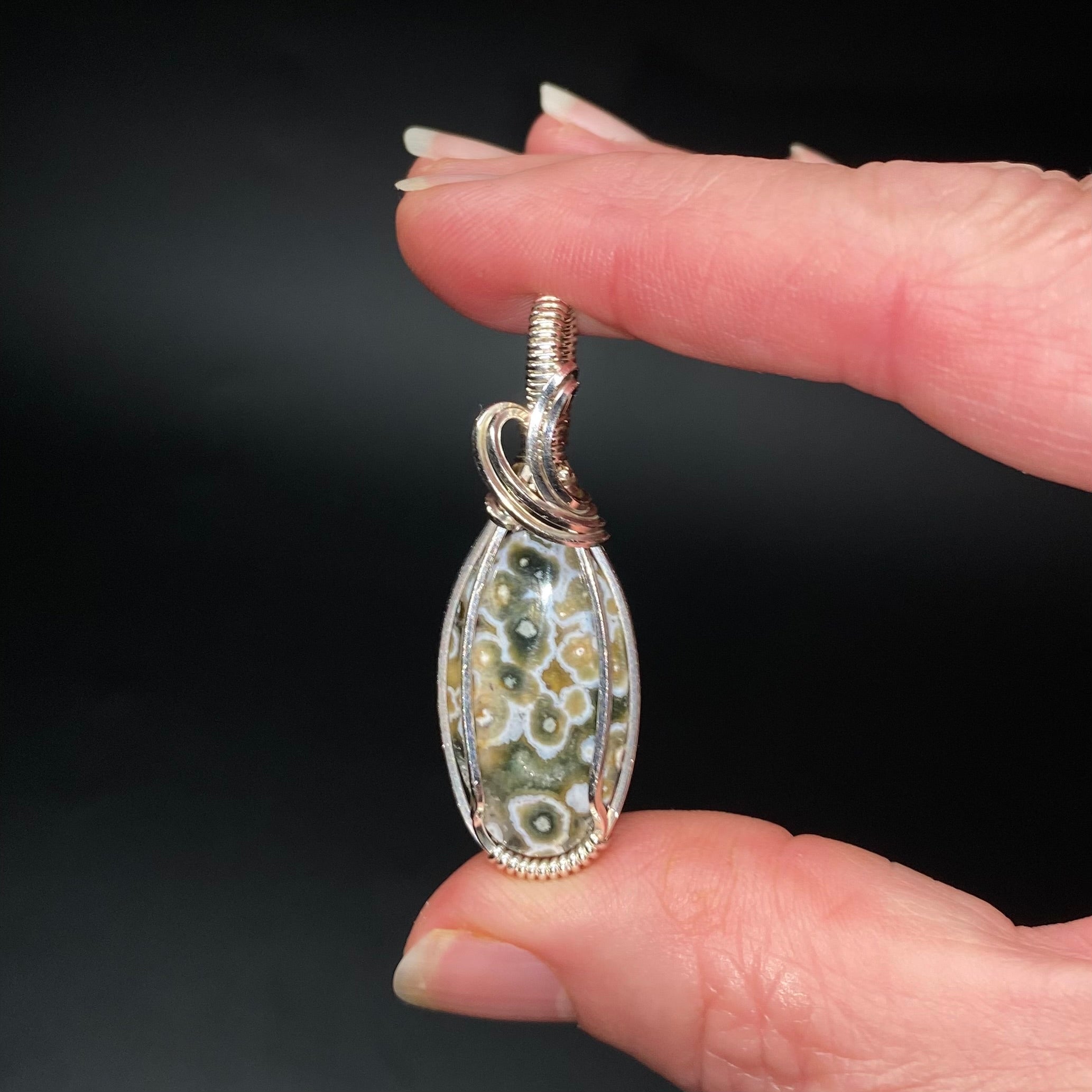 Ocean Jasper and Sterling Silver Wire Wrapped Pendant