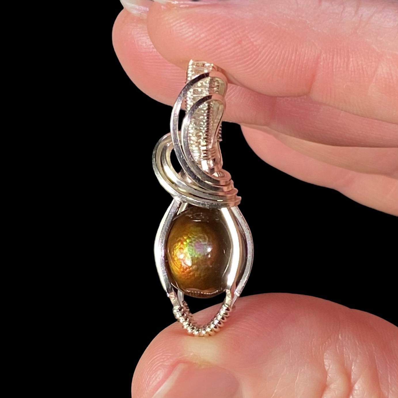 Mexican Fire Agate & Sterling Silver Wire Wrapped Pendant