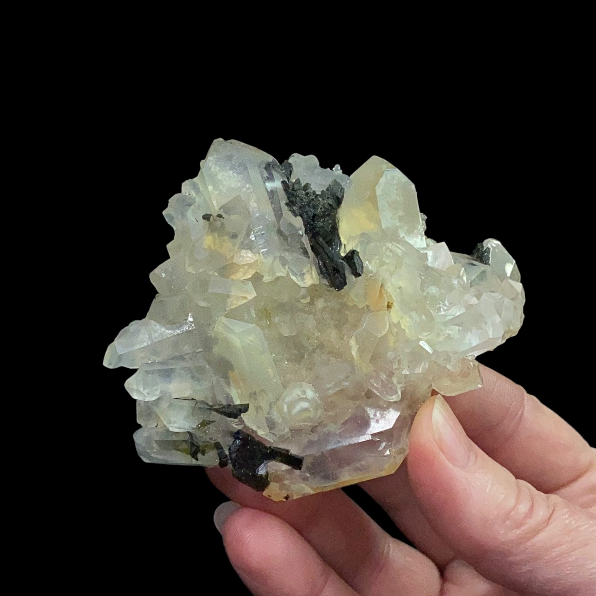 Quartz Crystal Cluster Plate with Epidote