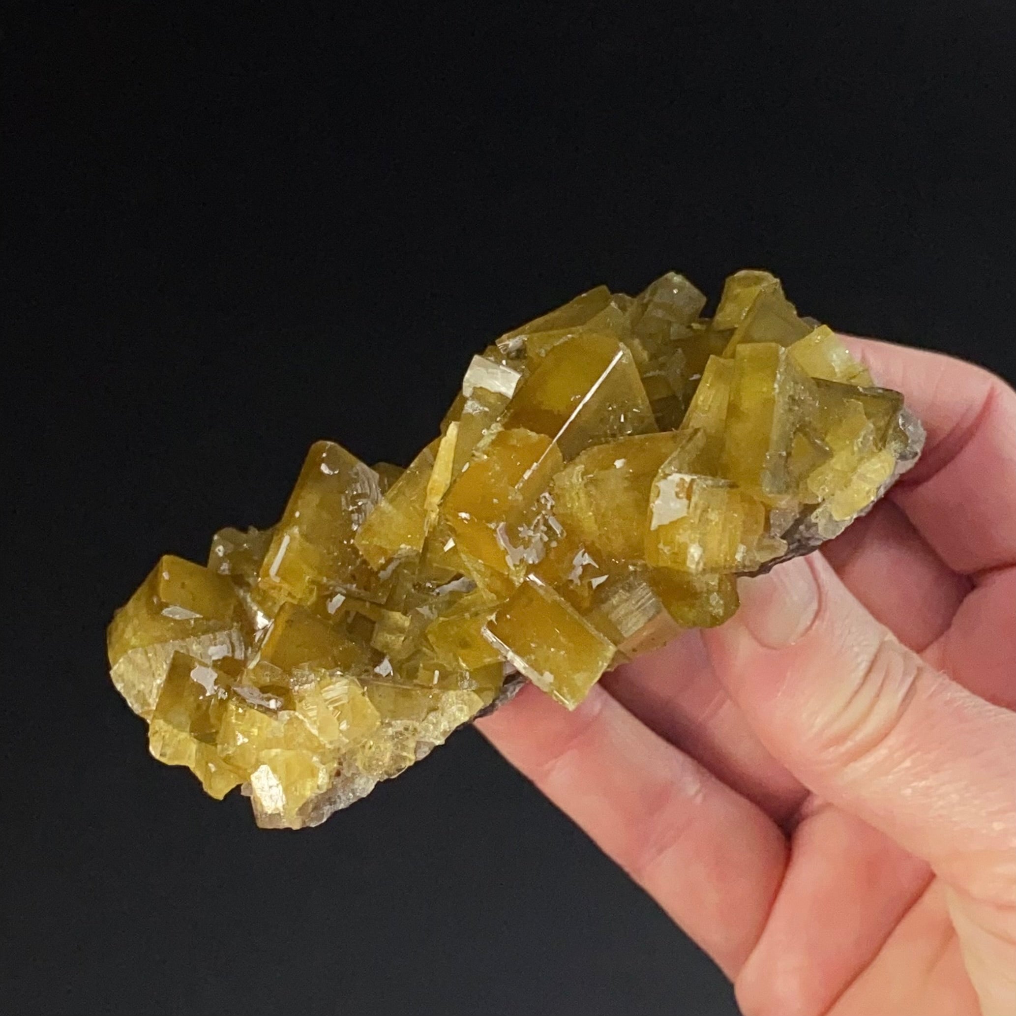 Golden Yellow Barite Rhombohedrons on Fluorite Matrix,