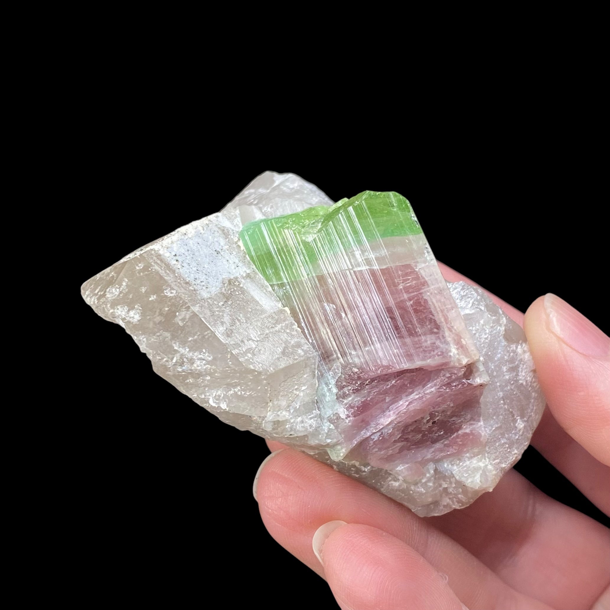 Large Bi Color Pink & Green Tourmaline with Smoky Quartz