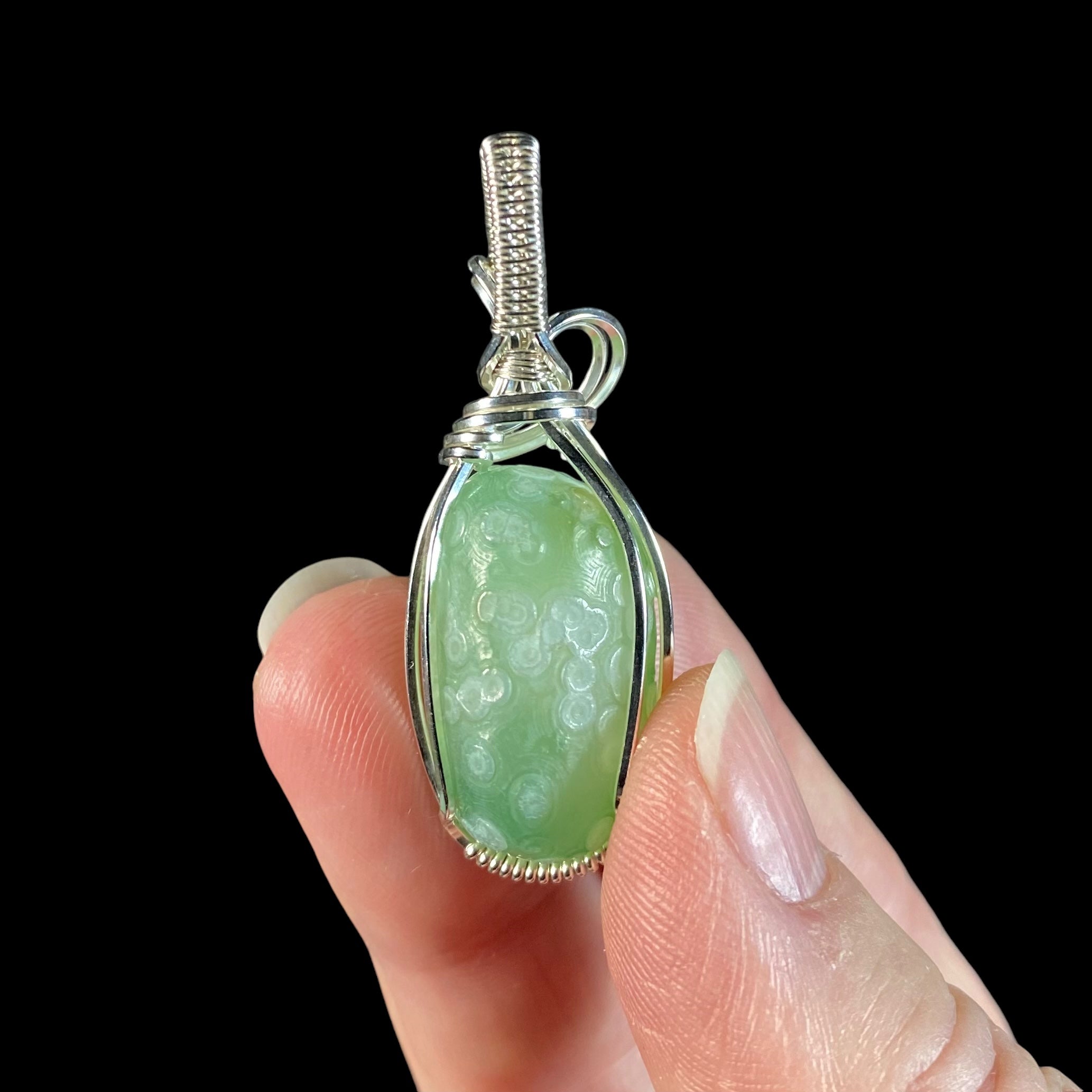 Gobi Desert Agate and Sterling Silver Wire Wrapped Pendant