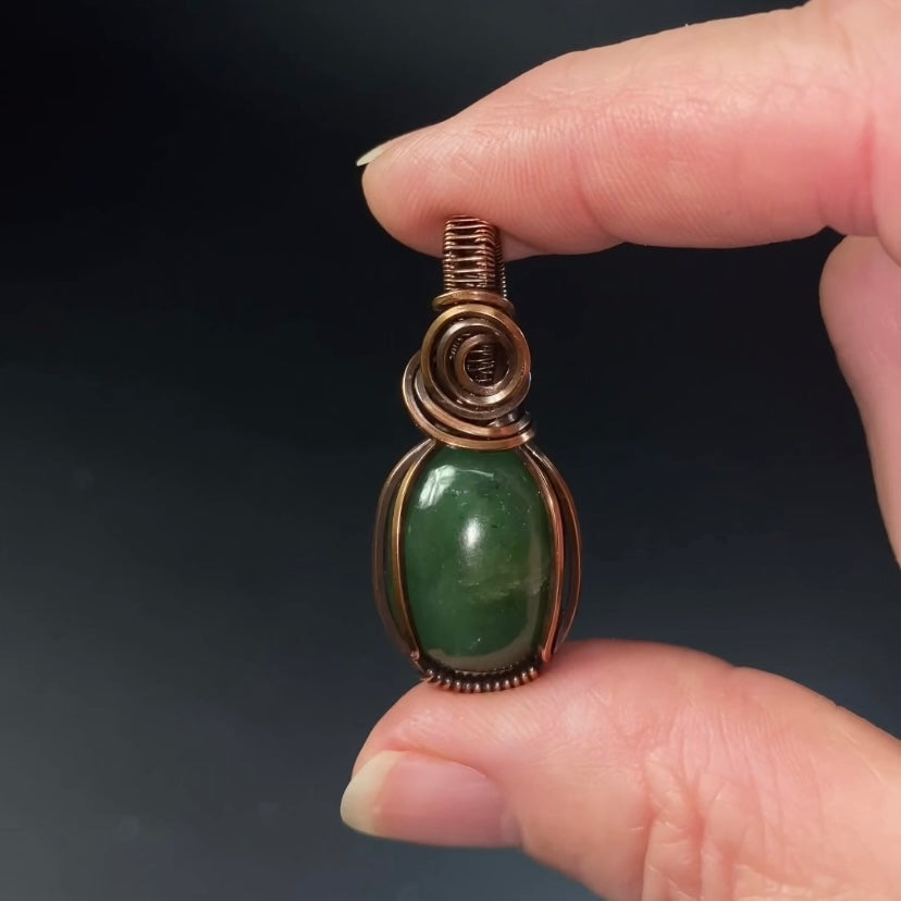 Nephrite Jade & Copper Wire Wrapped Pendant