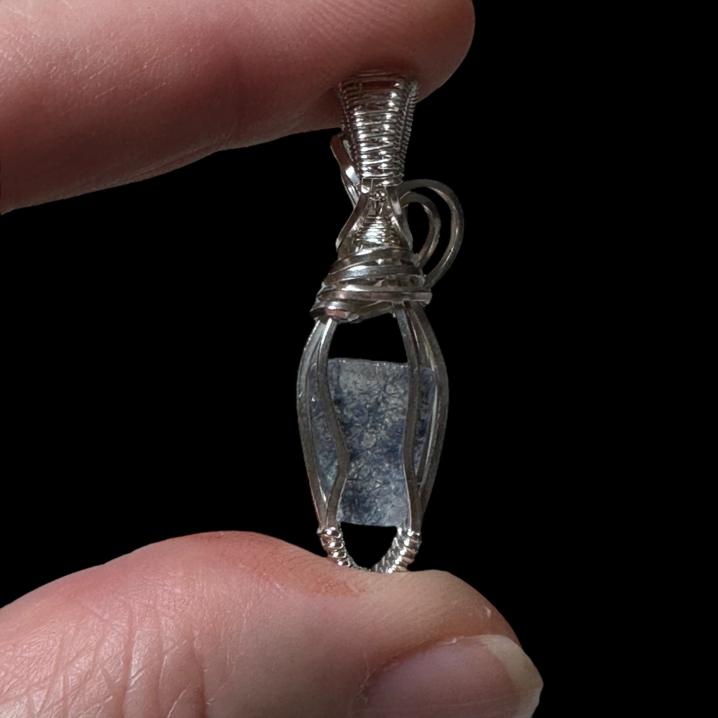 High Grade Dumortierite Included Quartz & Sterling Silver Handmade Wire Wrapped Pendant
