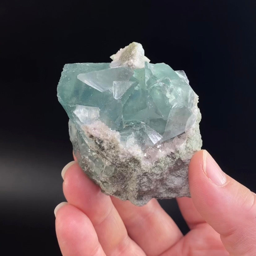 Teal Green Fluorite Cluster with Calcite