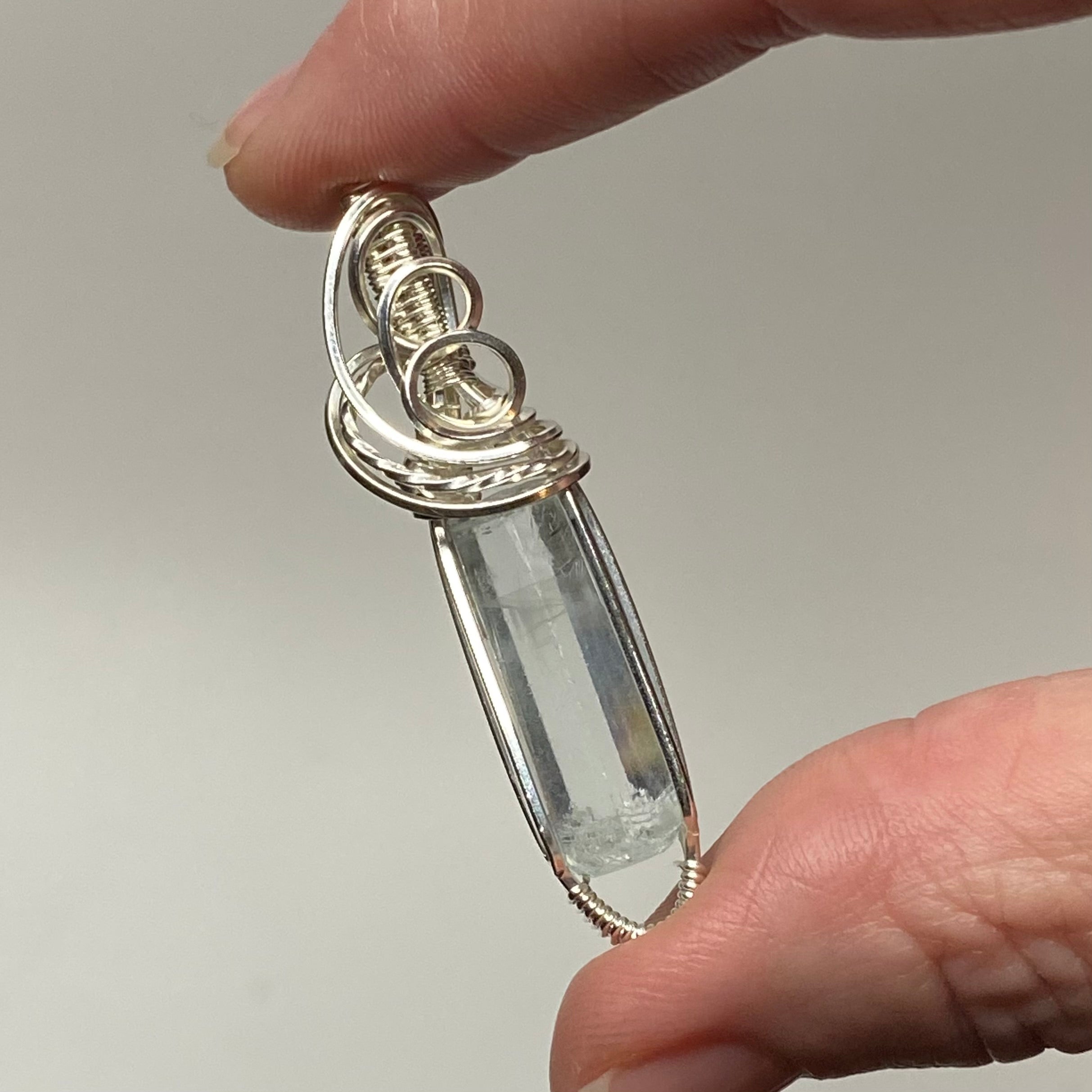 Aquamarine Crystal & Sterling Silver Handmade Wire Wrapped Pendant