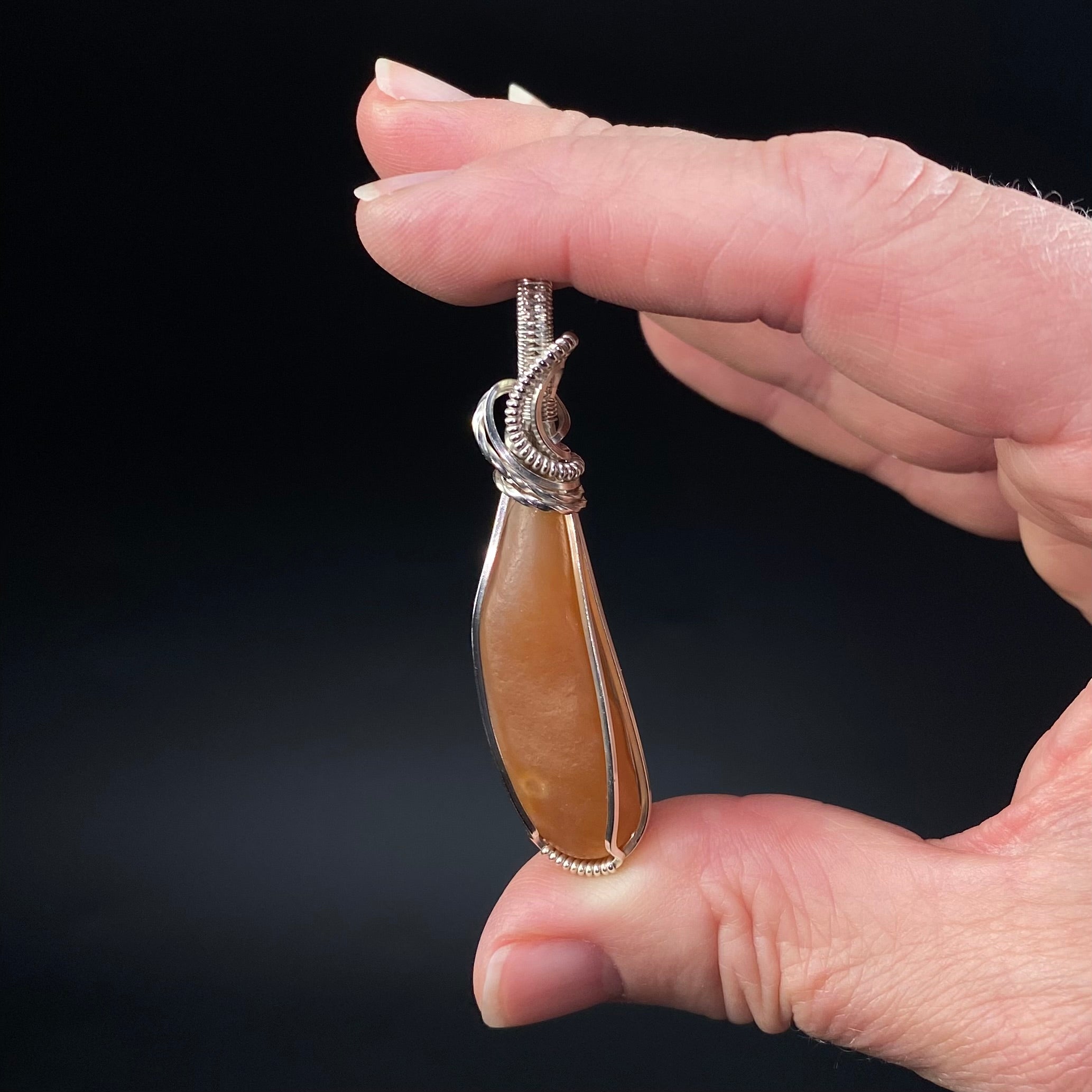 Gobi Desert Agate & Tarnish Resistant Argentium Silver Wire Wrapped Pendant