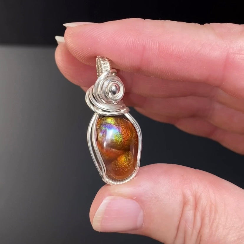 Mexican Fire Agate & Sterling Silver Wire Wrapped Pendant