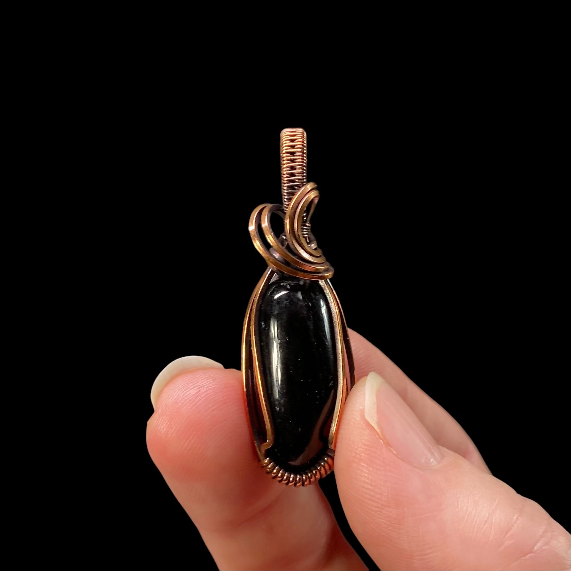 Black Tourmaline and Copper Wire Wrapped Pendant