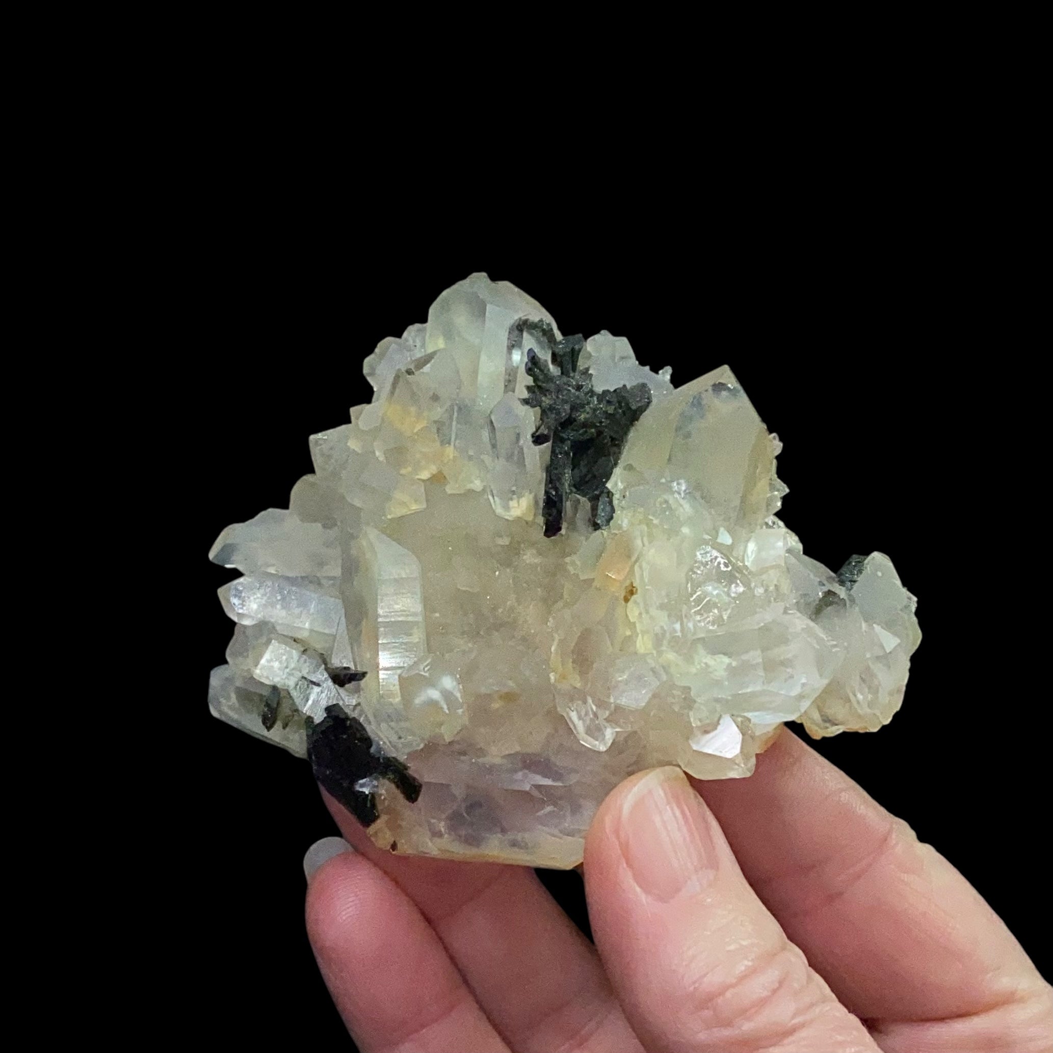 Quartz Crystal Cluster Plate with Epidote