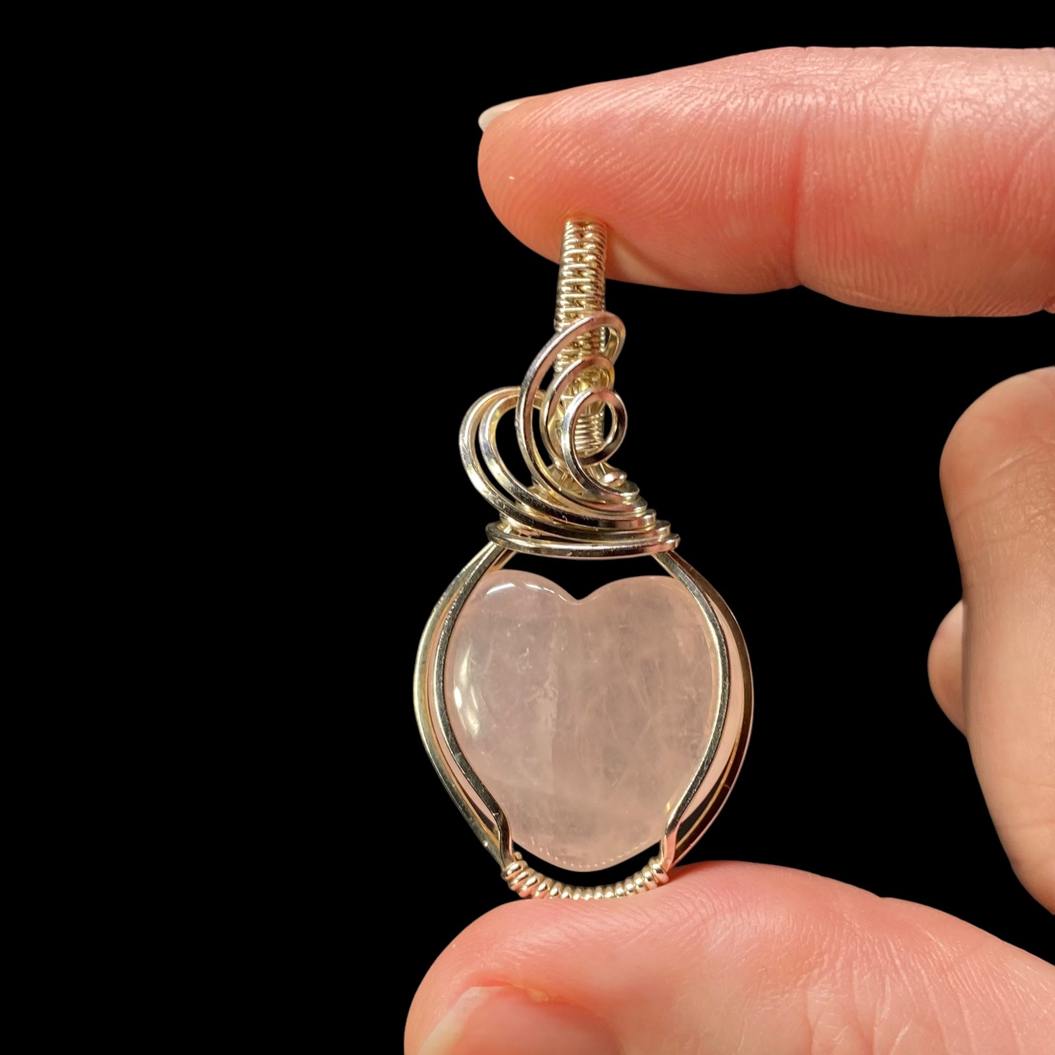 Rose Quartz Heart and Sterling Silver Wire Wrapped Pendant