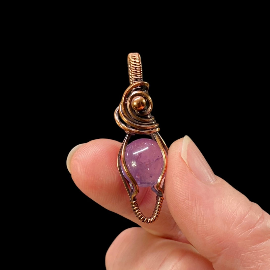 Amethyst Sphere and Copper Wire Wrapped Pendant