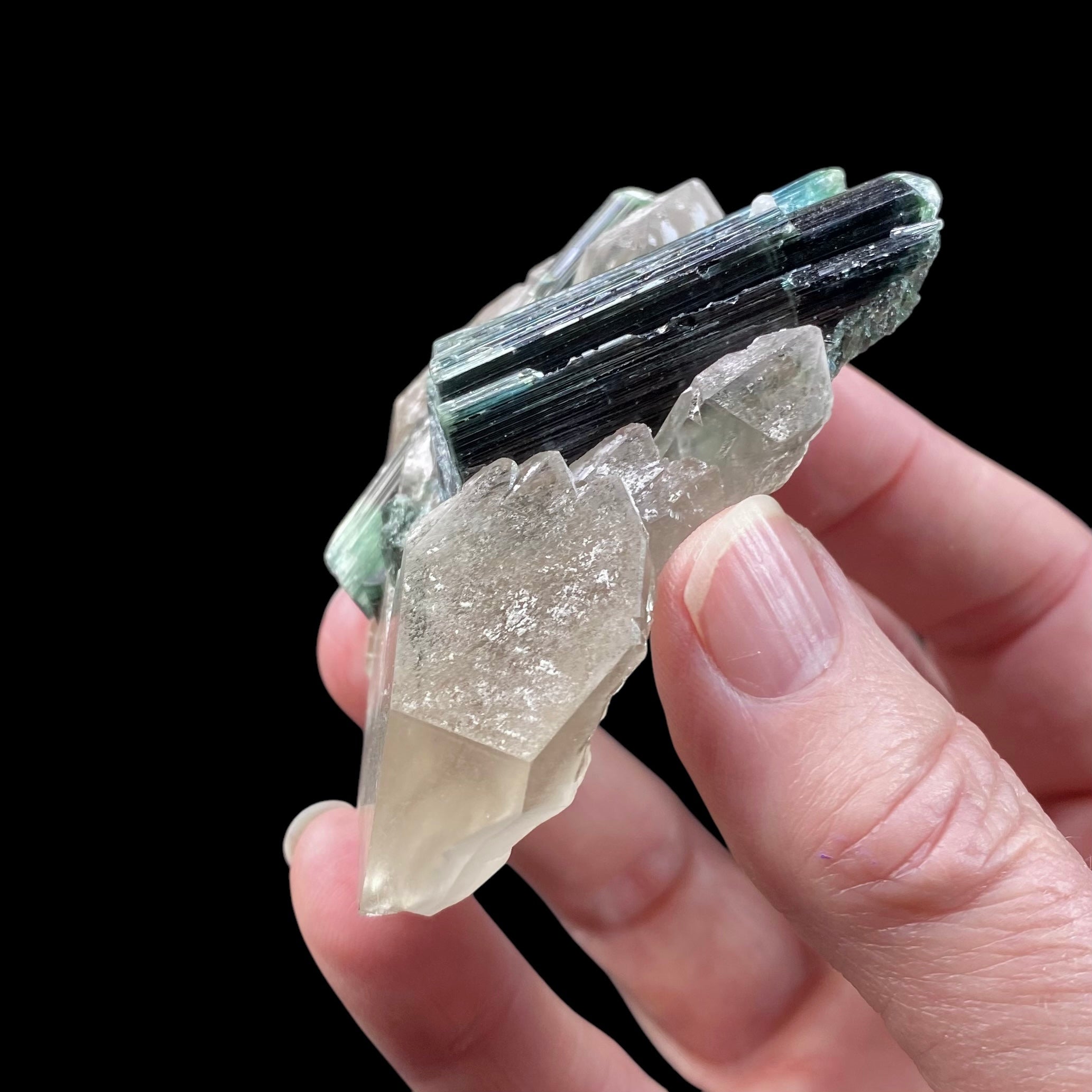 Green Tourmaline Crystal Cluster with Quartz