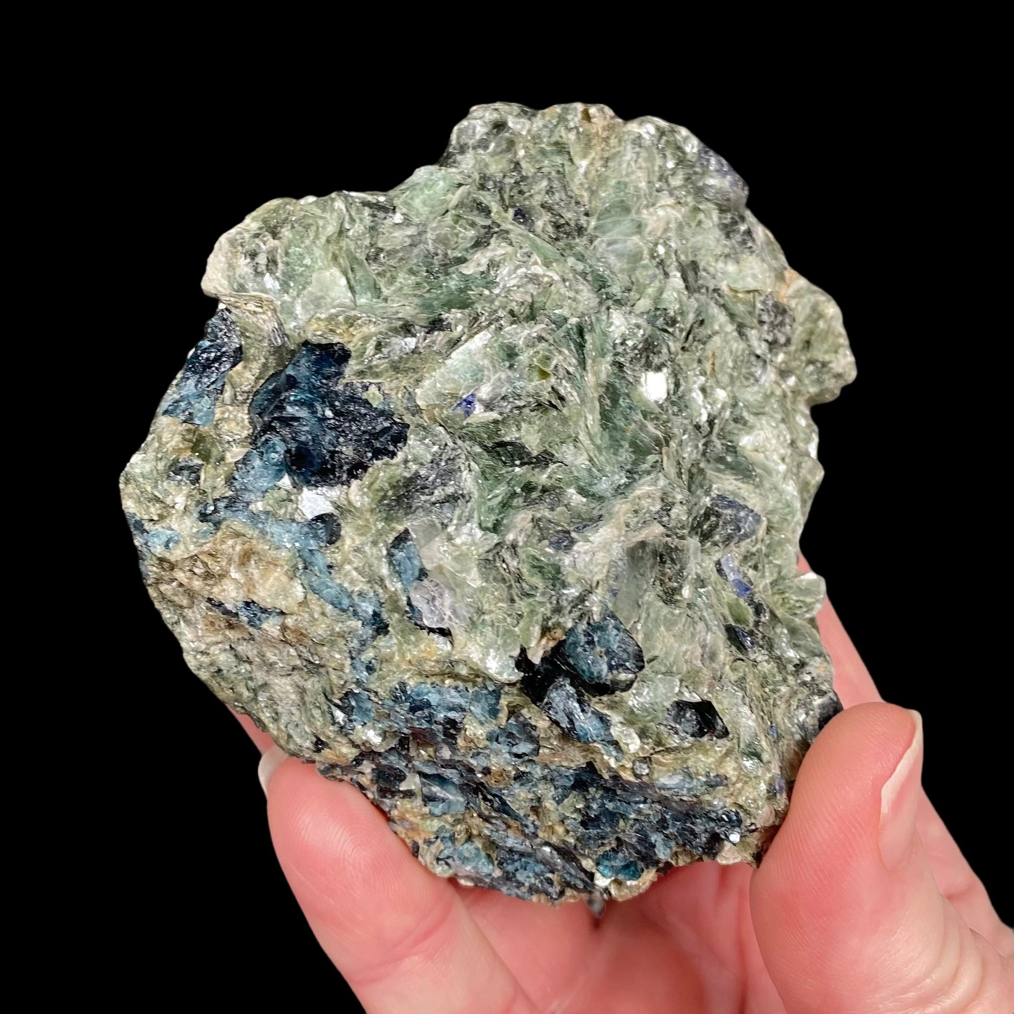 Dark Blue Dravite/Uvite in a Beautiful Green Mica-Rich Matrix with Sapphires