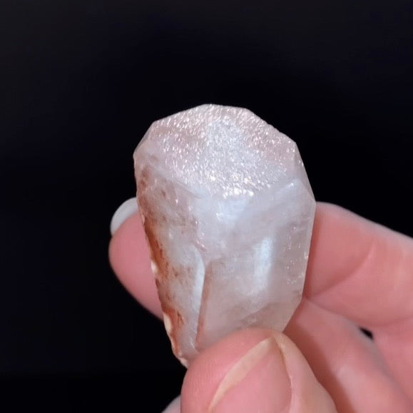 Clear Pseudo Cubic Apophyllite Crystal with Red Hematite Inclusions