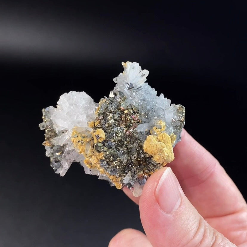 Iridescent Pyrite & Quartz Crystal Cluster from Trepca Mine Complex, Mitrovica, Kosovo