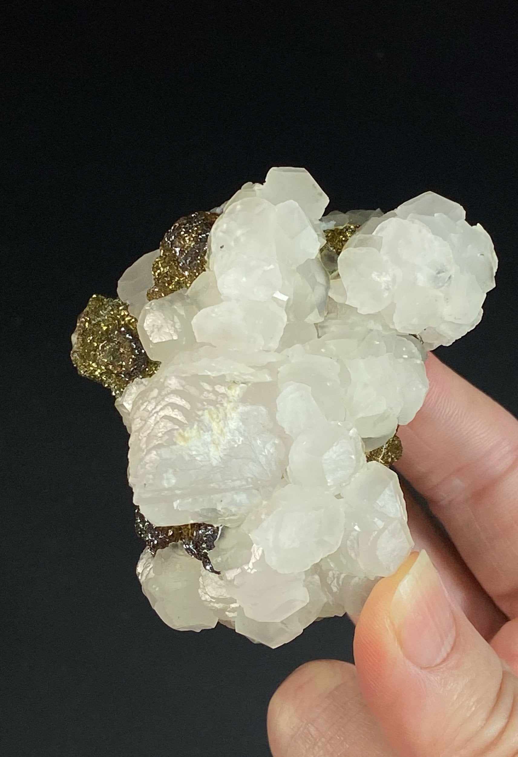 Fluorescent Calcite Specimen with Iridescent Pyrite from Trepca Mine Complex, Kosovo