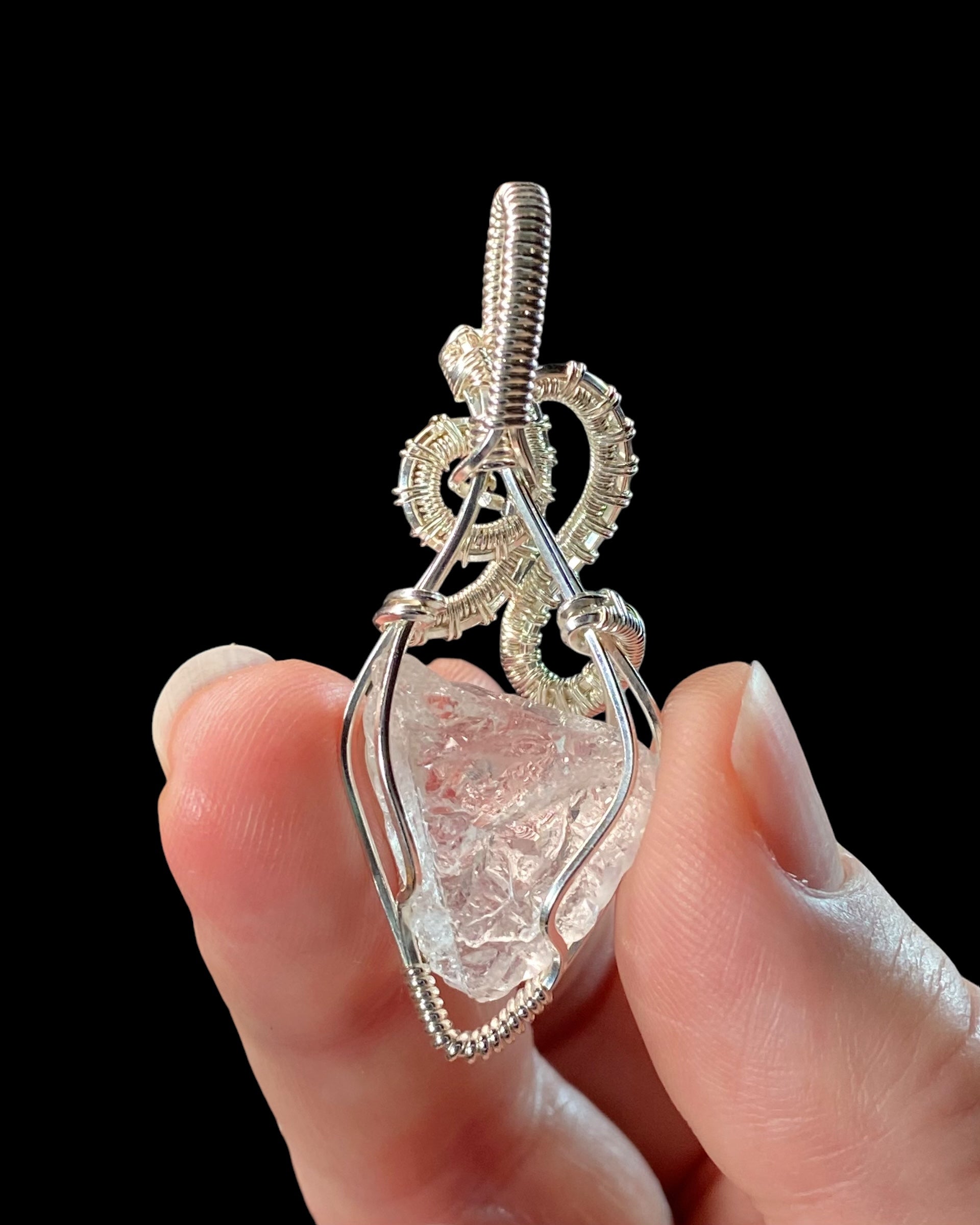 Raw Pollucite & Sterling Silver Wire Wrapped Pendant