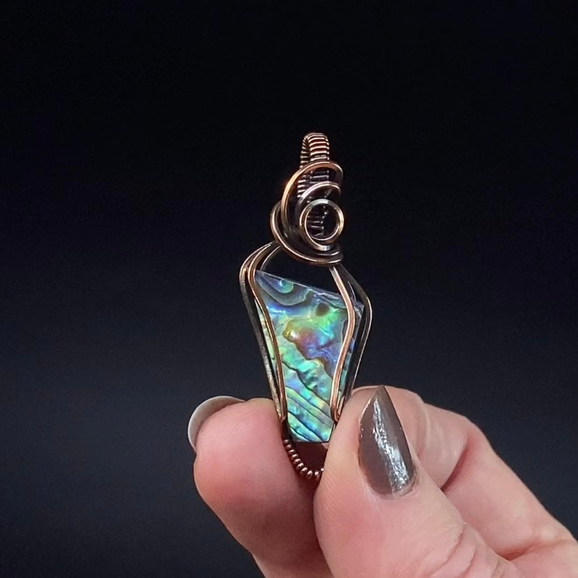 Abalone Shell Cabochon and Copper Wire Wrapped Pendant
