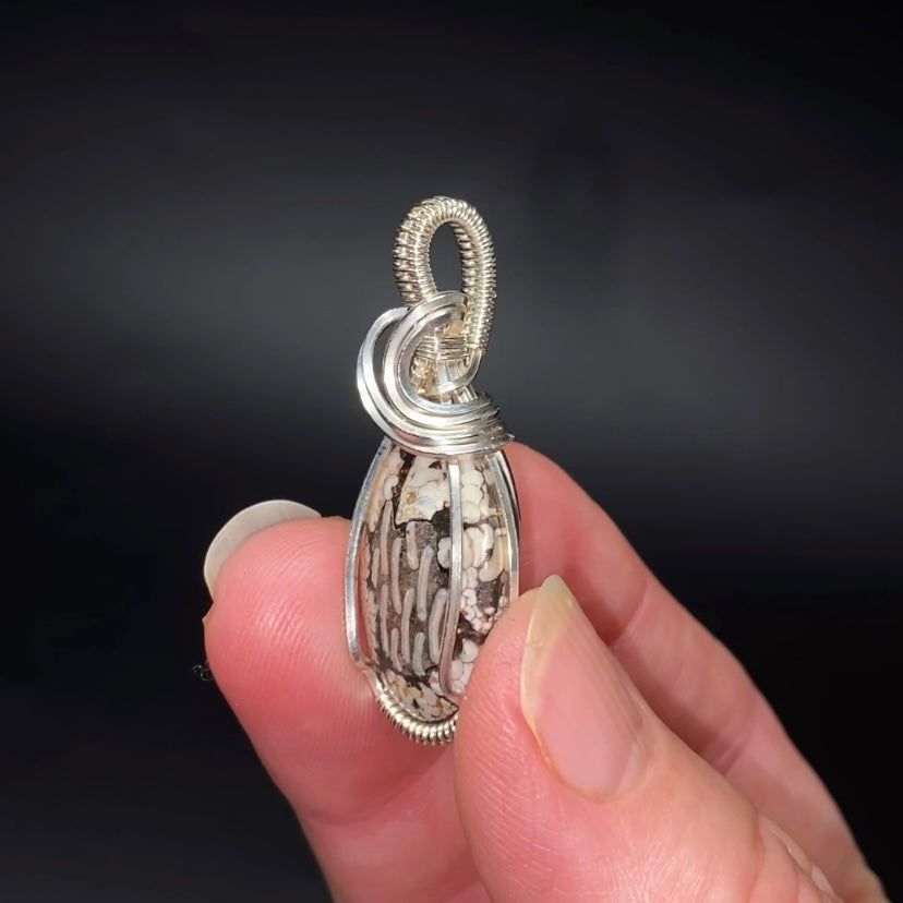 Snakeskin Stone & Sterling Silver Wire Wrapped Pendant