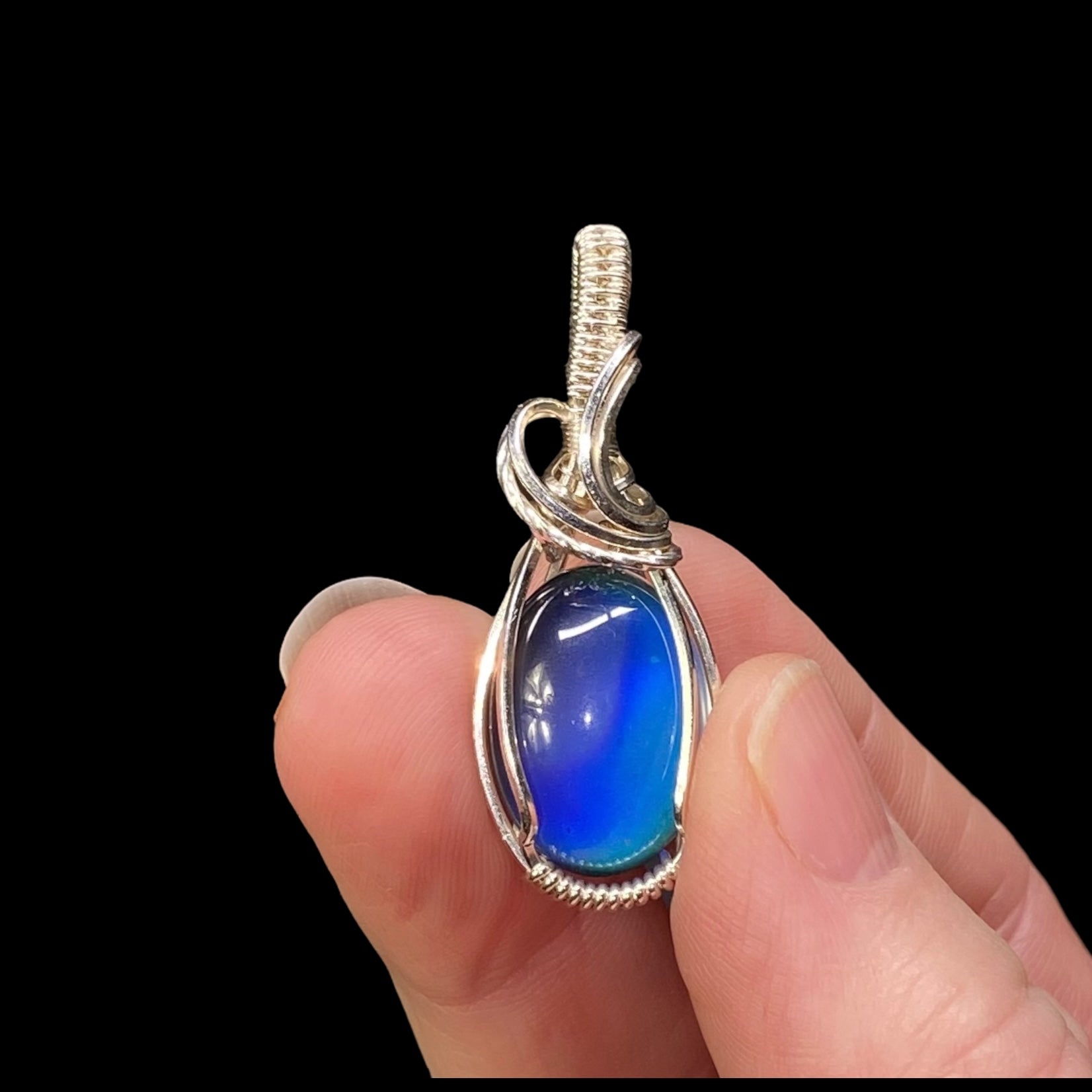 Color Changing Mood Stone & Sterling Silver Wire Wrapped Pendant