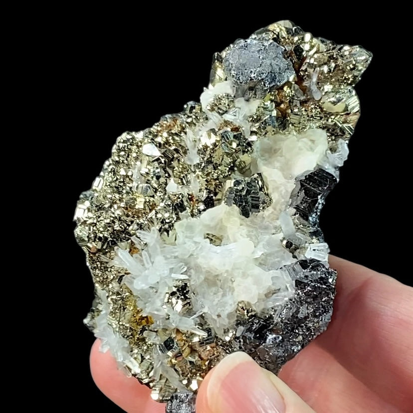 Pyrite After Pyrrhotite with Quartz, Bournonite & Calcite from Trepca Mine Complex, Kosovo