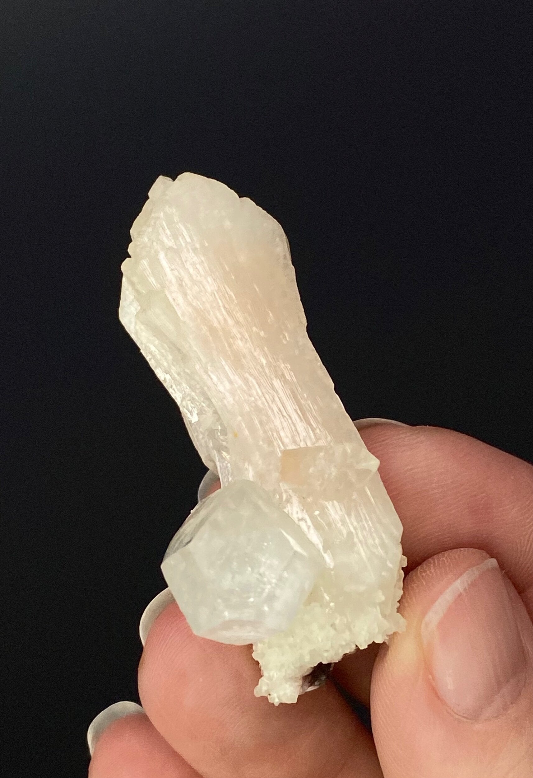 Clear Apophyllite Crystal Cluster with Stilbite