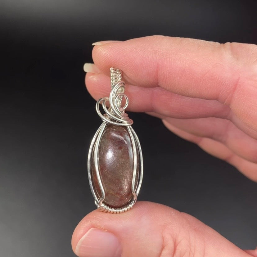 Confetti Sunstone and Sterling Silver Wire Wrapped Pendant