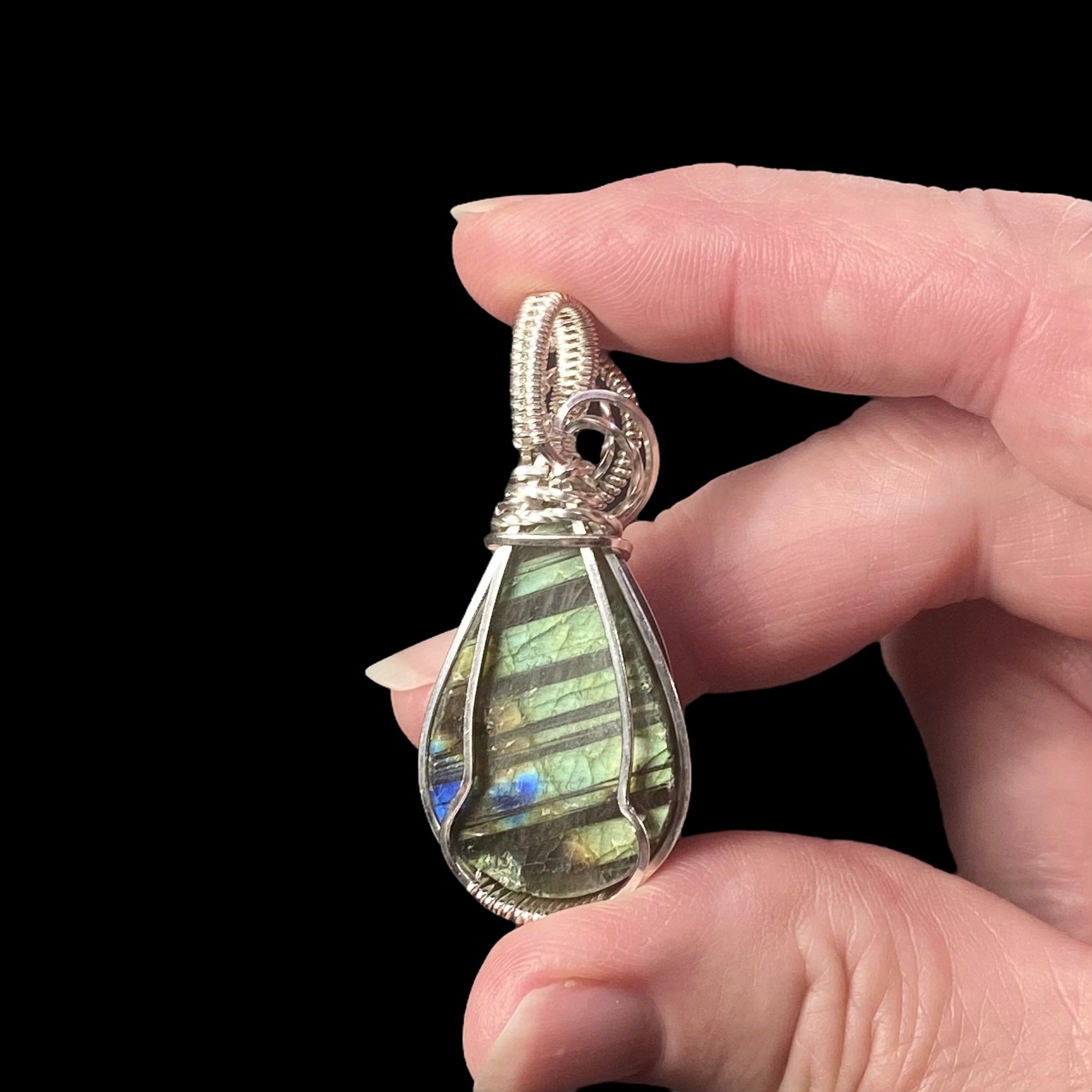 Labradorite & Sterling Silver Wire Wrapped Pendant, Natural Stone & Crystal Jewelry