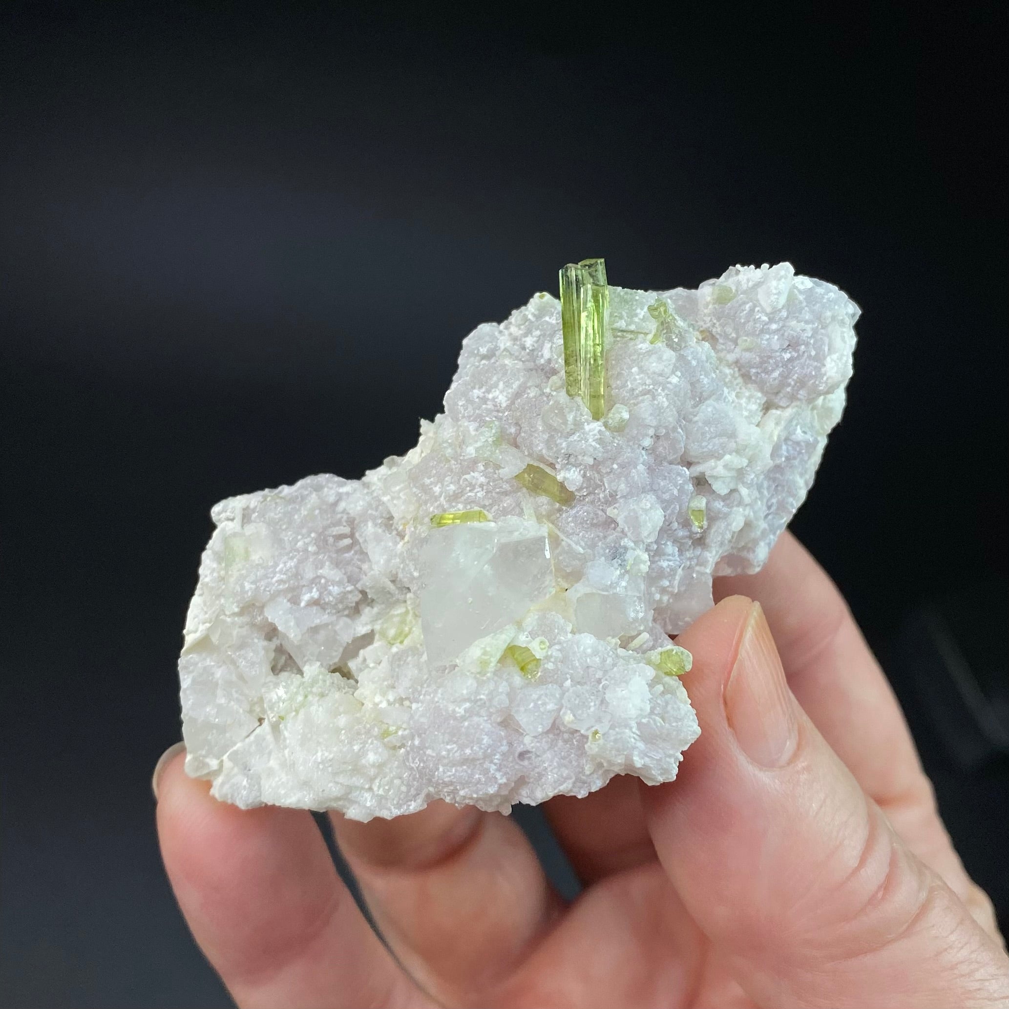 Clear Topaz Crystal with Green Tourmaline and Lepidolite