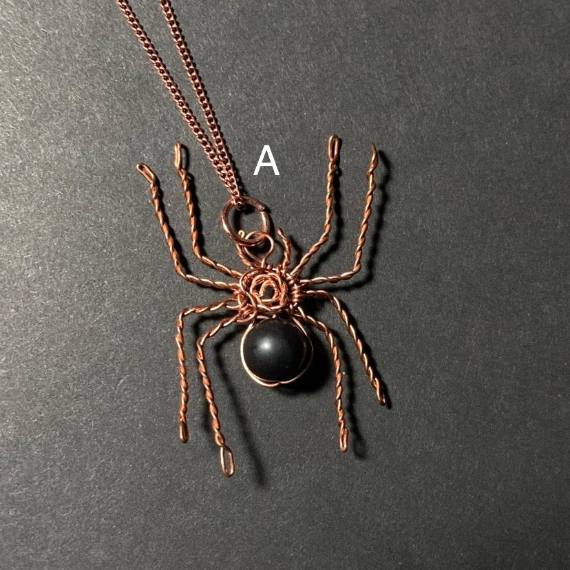 Copper Wire Spider Pendant with Stone Bead