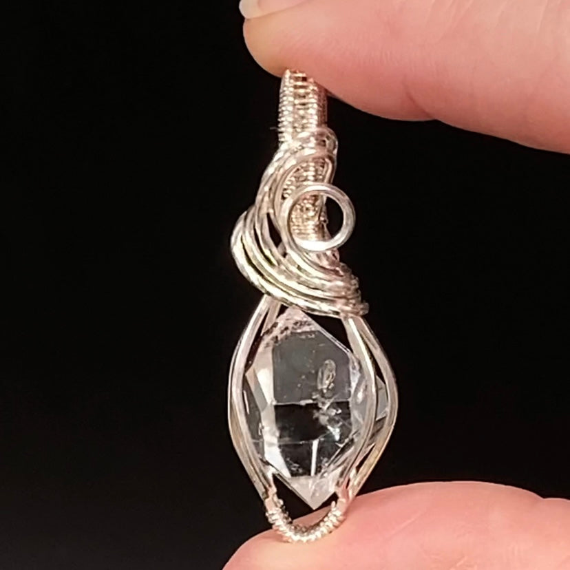 Herkimer Diamond Quartz & Sterling Silver Wire Wrapped Pendant