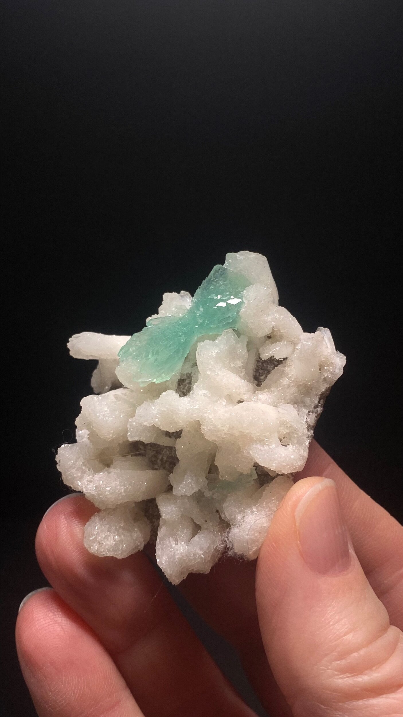 Gorgeous Green Apophyllite Bow-Tie with Stilbite on Basalt Matrix