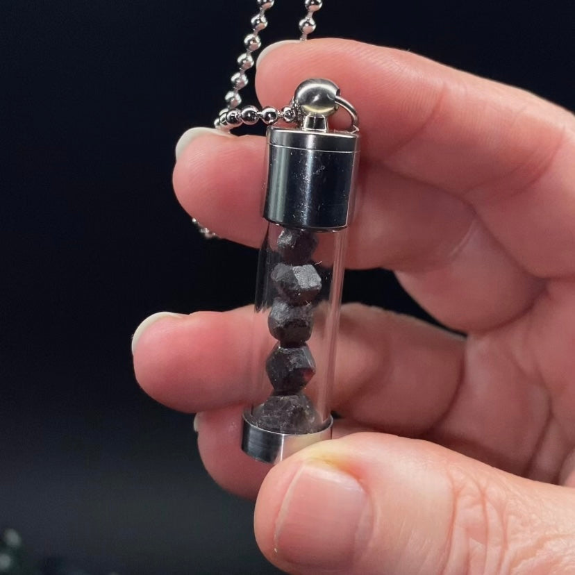 Almandine Garnet Filled Vial Pendant Necklace