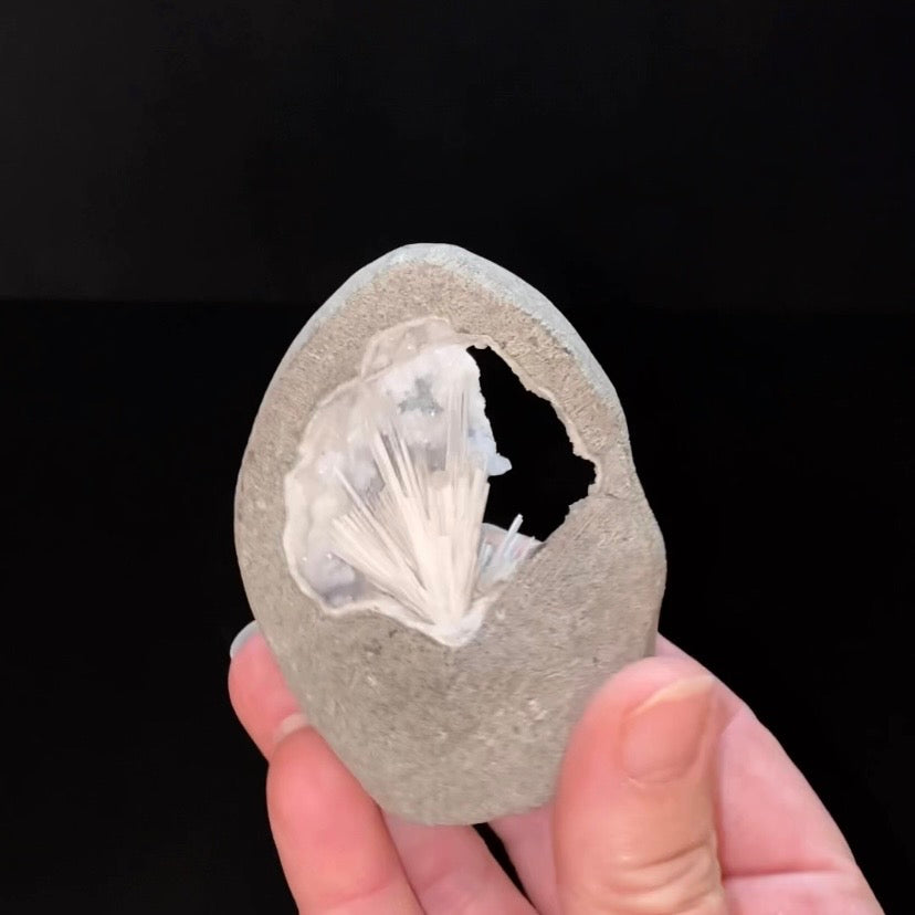 Radiating Scolecite Crystals with Quartz in Trimmed Basalt Pocket