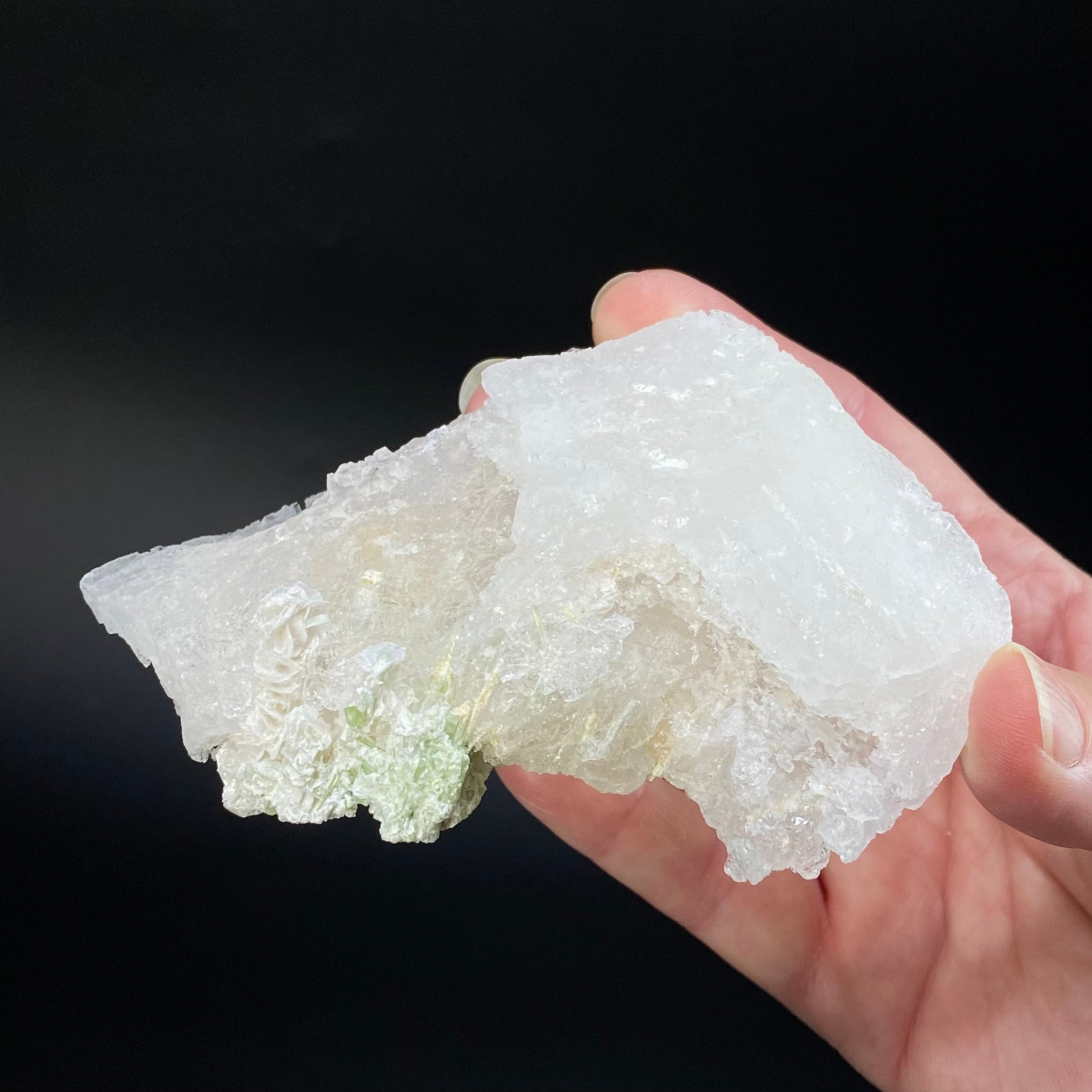 Green Tourmaline & Albite on Etched Pollucite